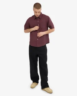 Linen SS Shirt - Oxblood Red