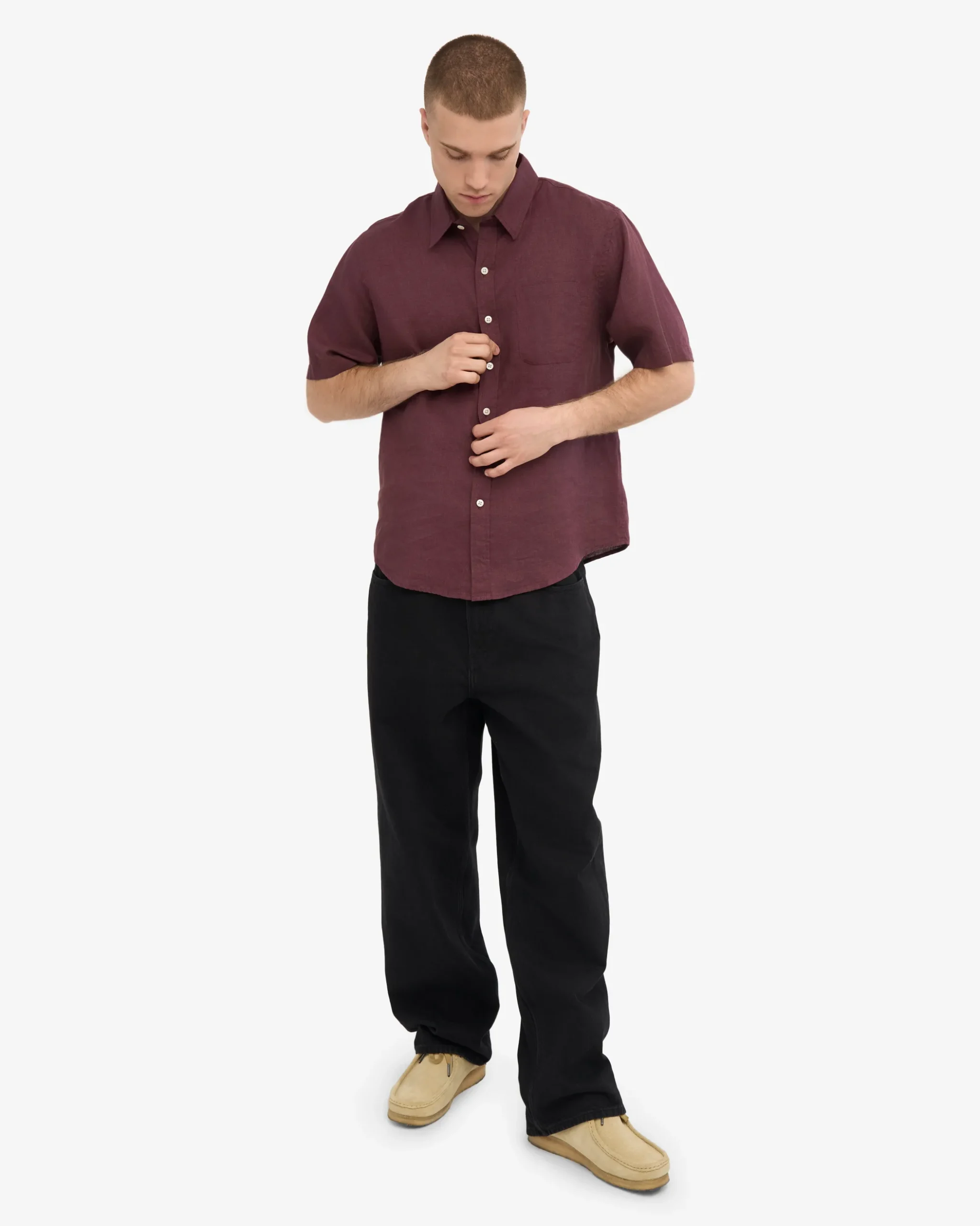 Linen SS Shirt - Oxblood Red