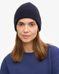 Merino Wool Beanie - Navy Blue