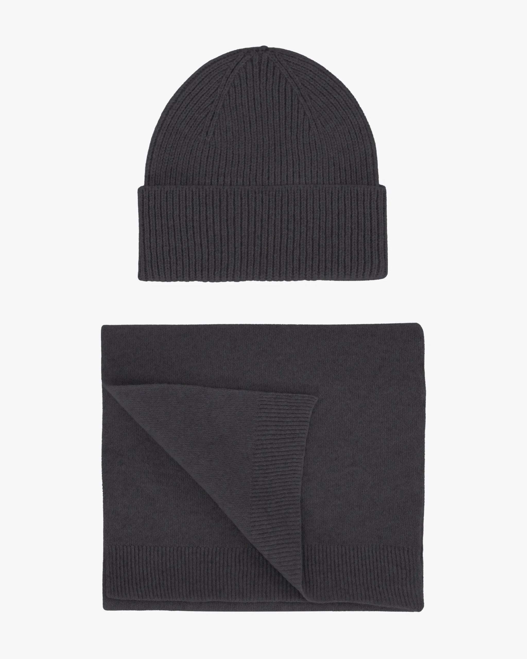 Merino Wool Beanie & Scarf - Lava Grey