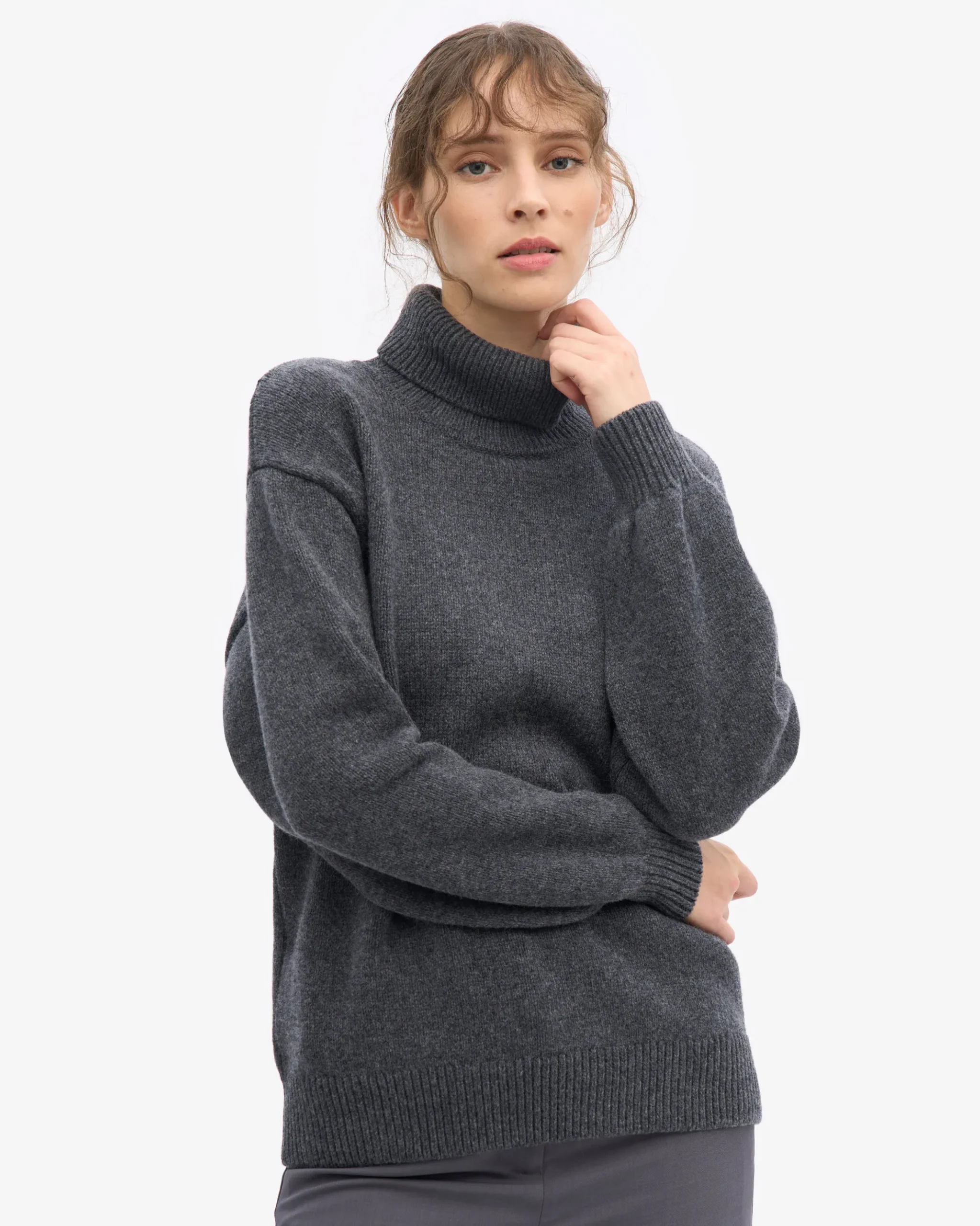 Merino Wool Turtleneck - Lava Grey