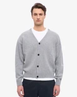 Merino Wool V-Neck Cardigan - Heather Grey