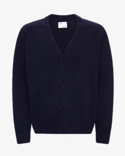 Merino Wool V-Neck Cardigan - Navy Blue