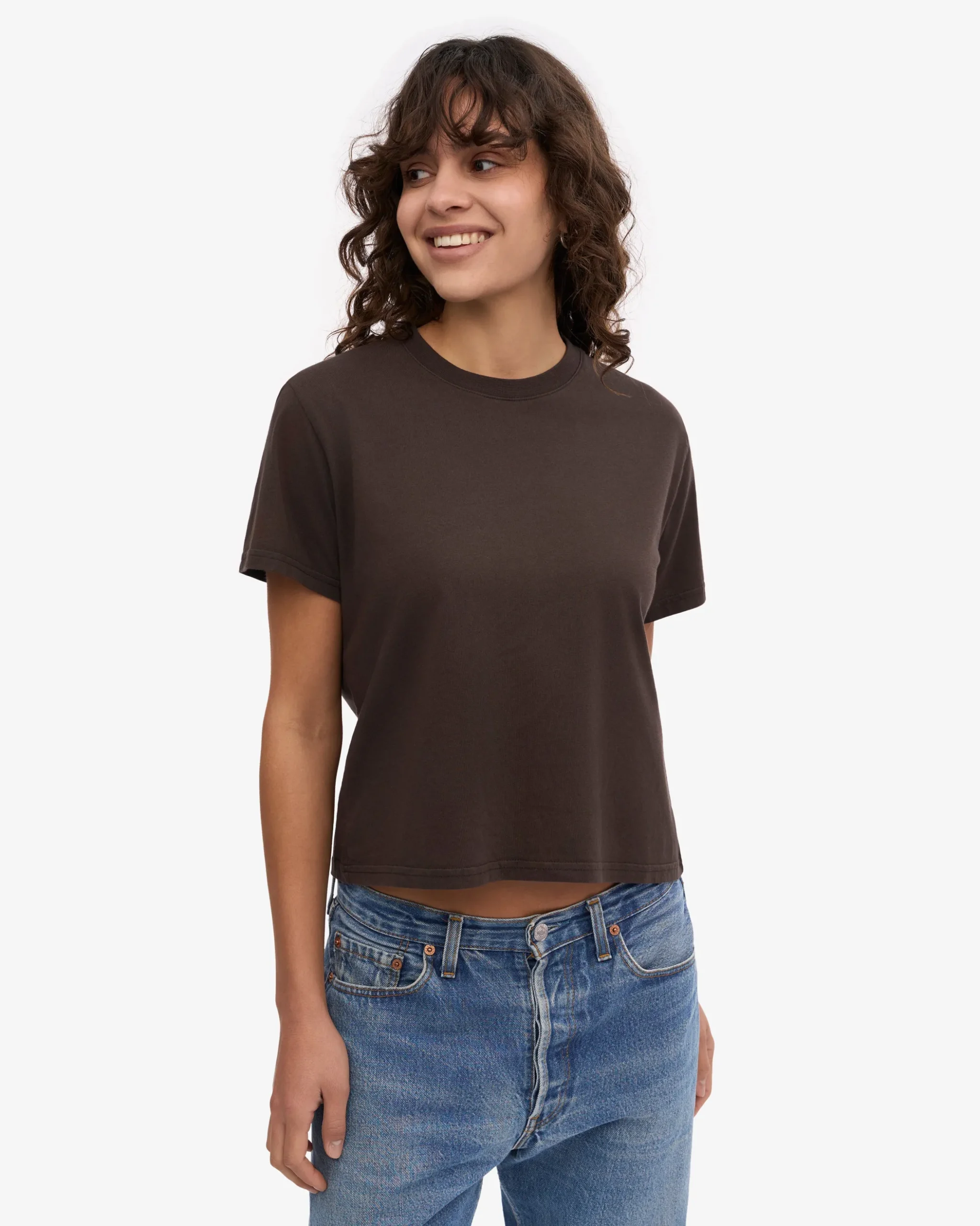 Organic Boxy Crop Tee - Coffee Brown