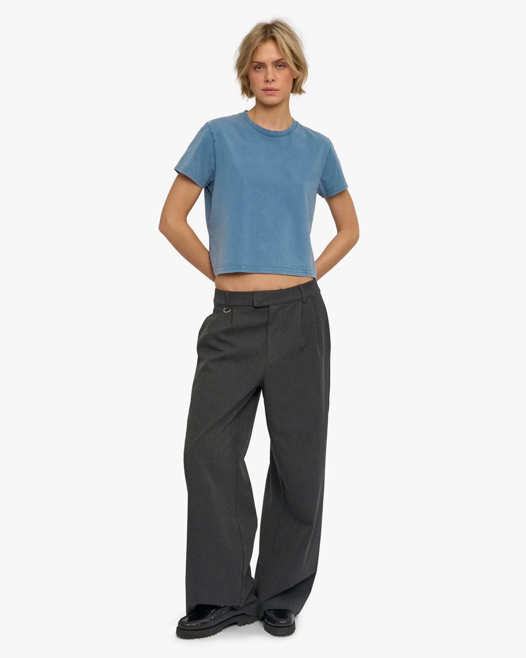 Organic Boxy Crop Tee - Faded Indigo