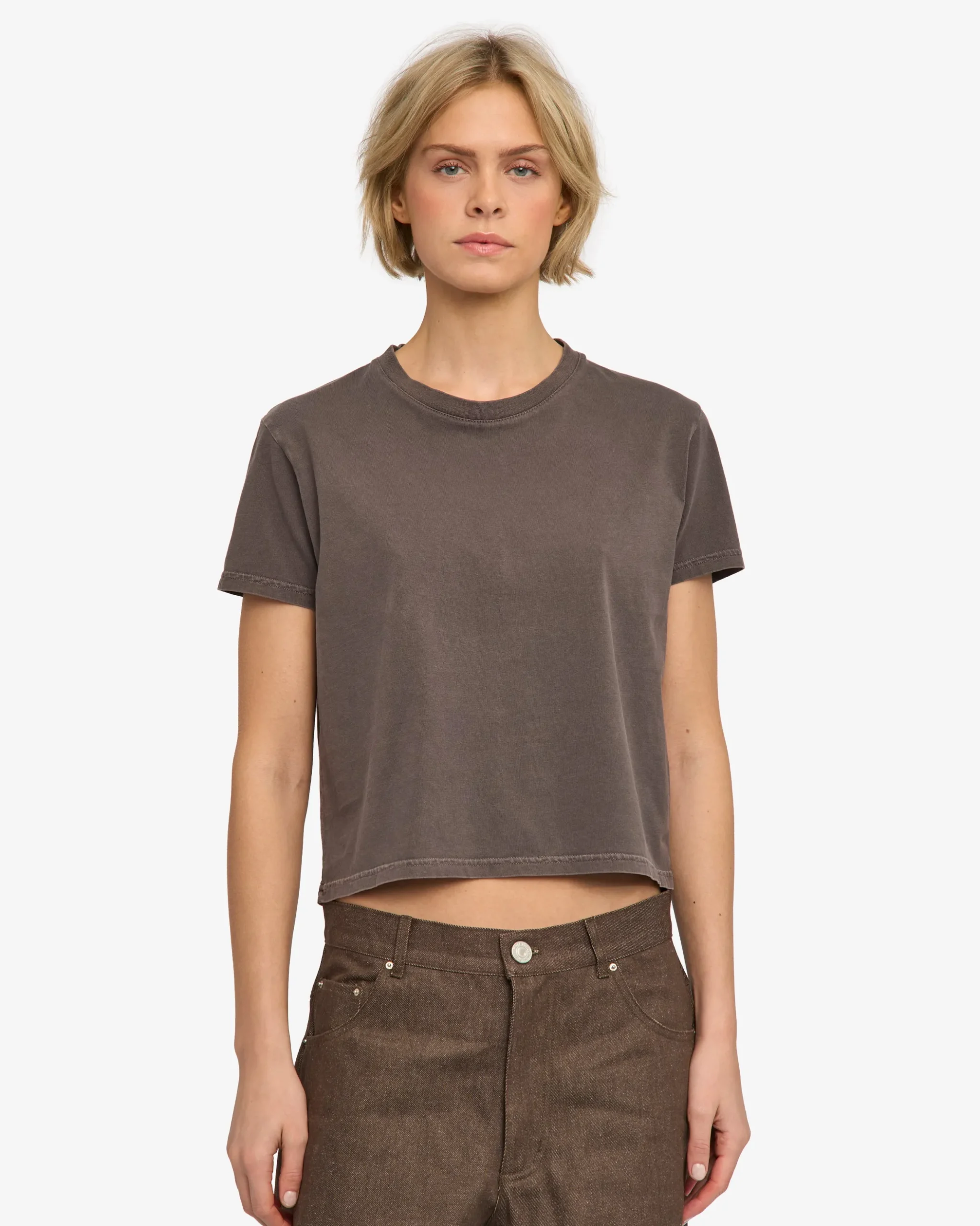 Organic Boxy Crop Tee - Faded Mud