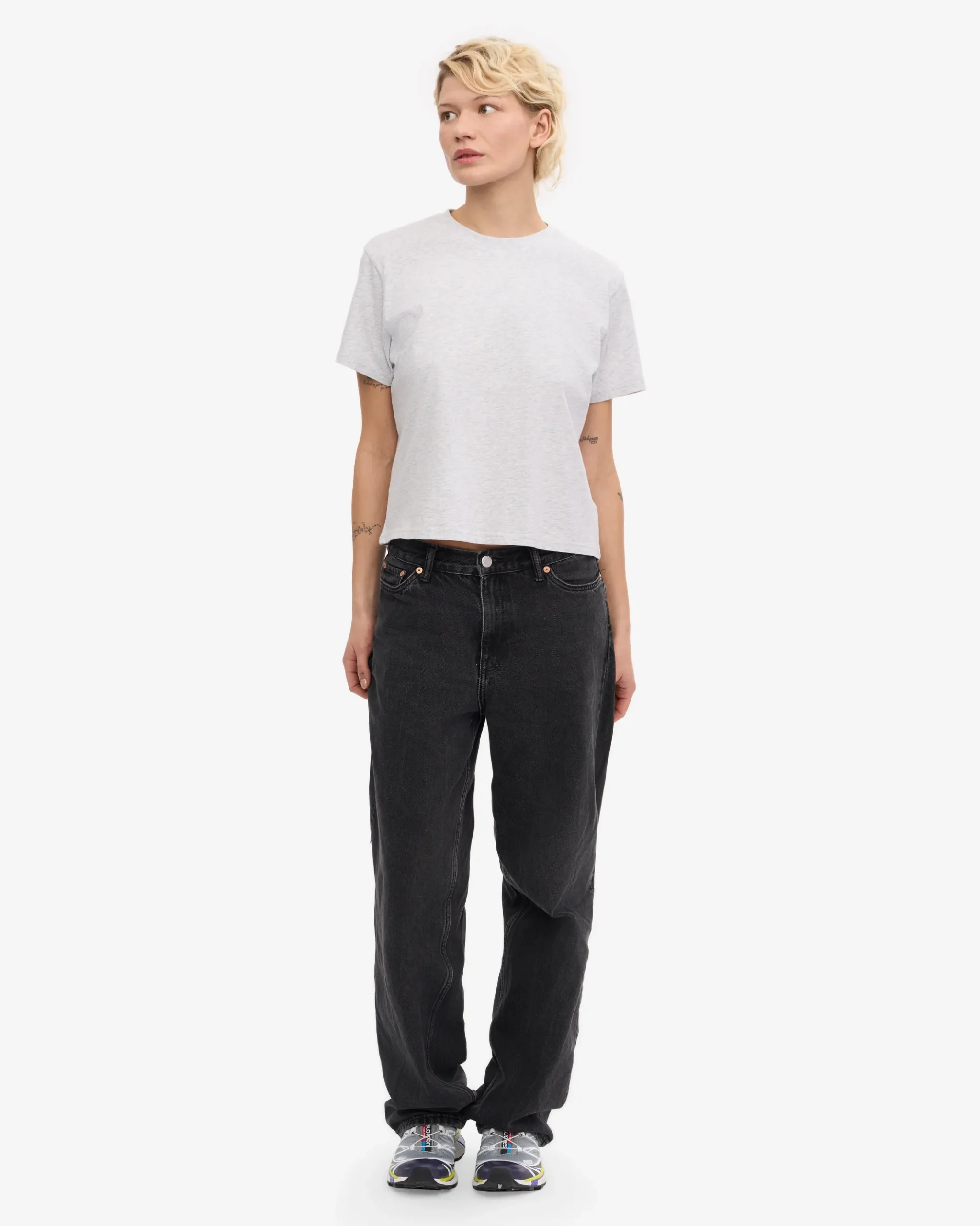Organic Boxy Crop Tee - Snow Melange
