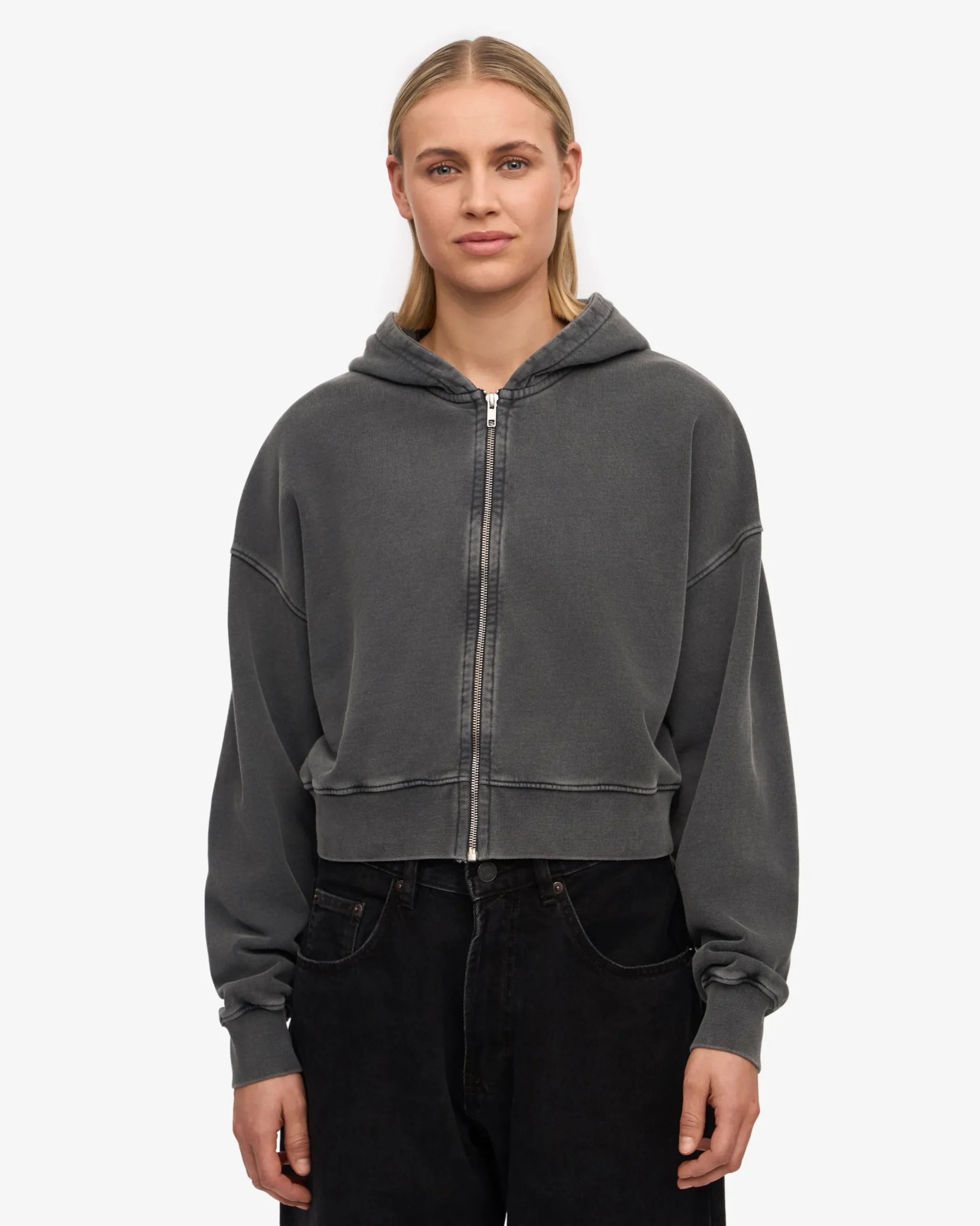 Organic Crop Zip Hood - Faded Black