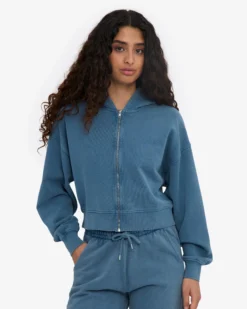 Organic Crop Zip Hood - Faded Indigo