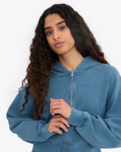 Organic Crop Zip Hood - Faded Indigo