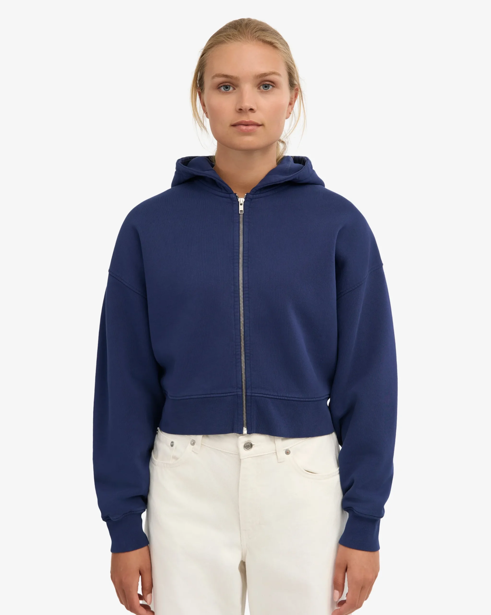 Organic Crop Zip Hood - Marine Blue