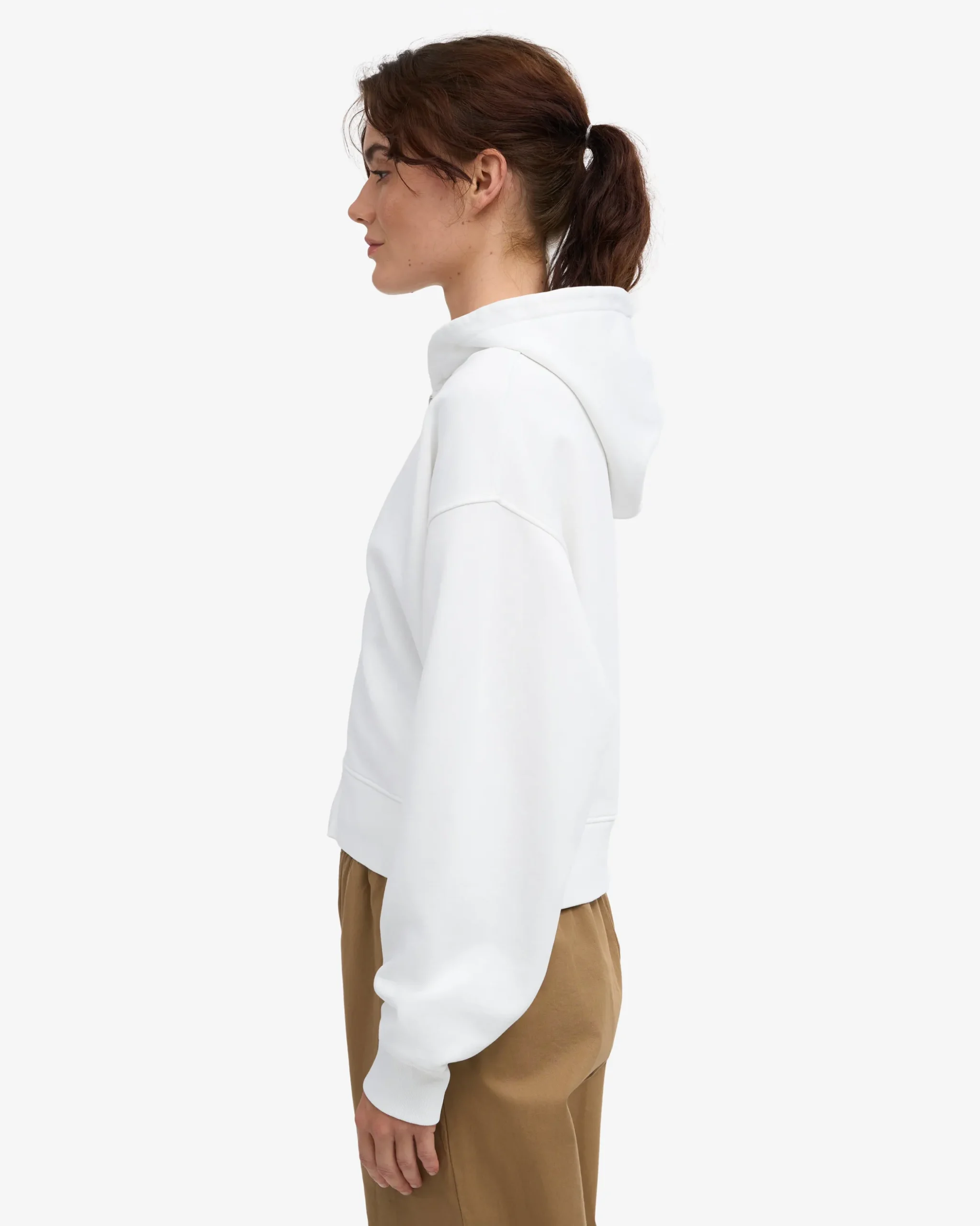 Organic Crop Zip Hood - Optical White