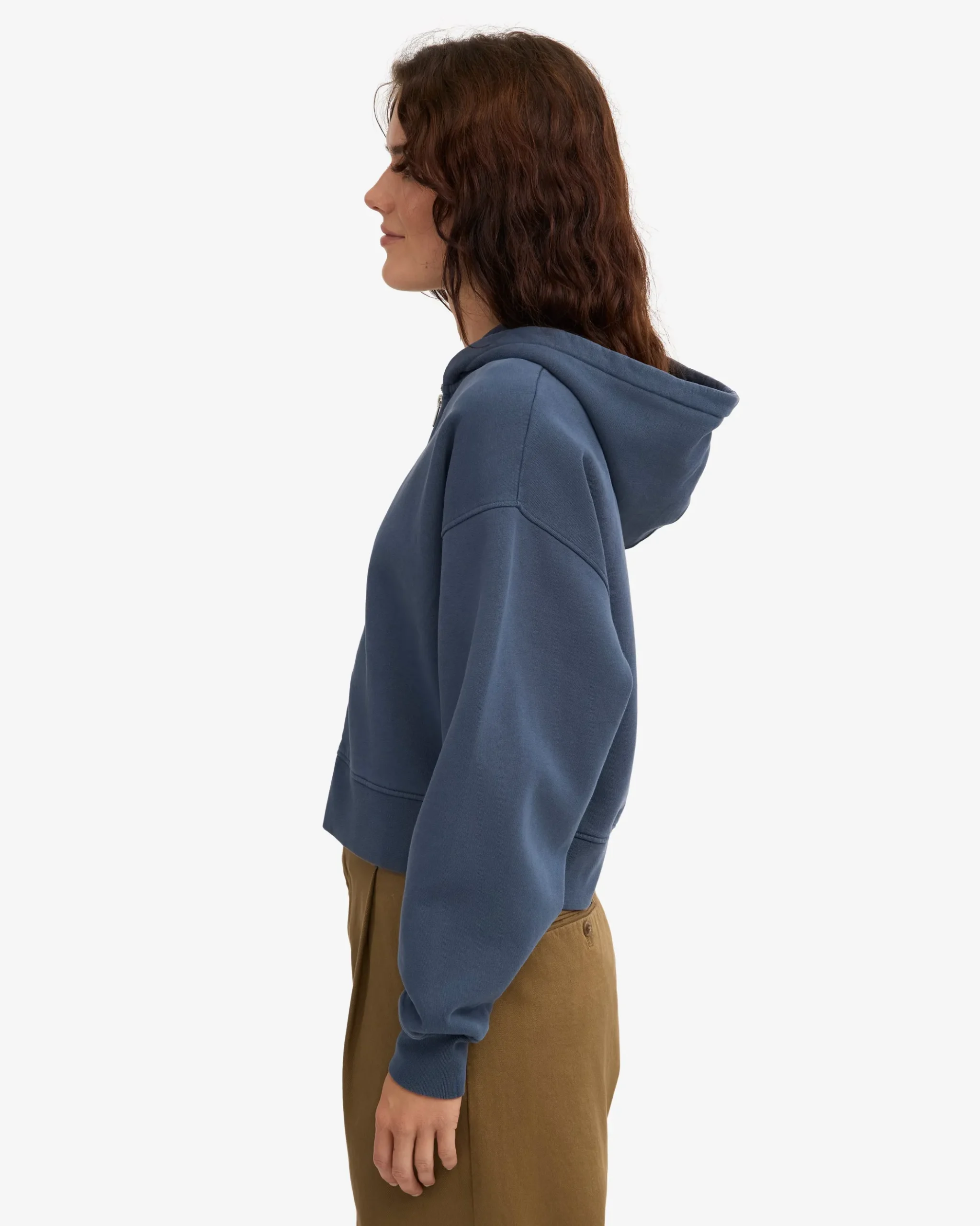 Organic Crop Zip Hood - Petrol Blue
