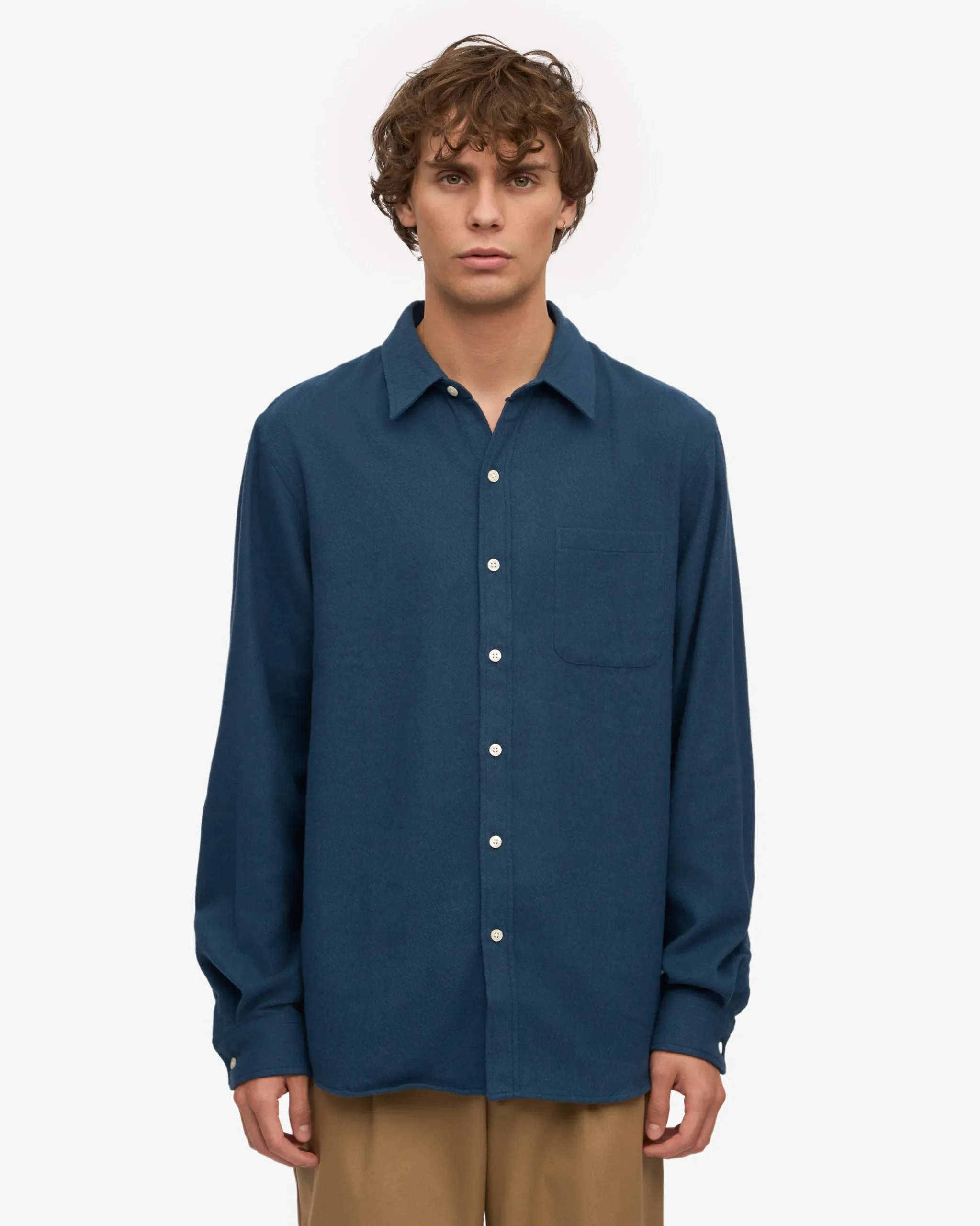 Organic Flannel Shirt - Petrol Blue