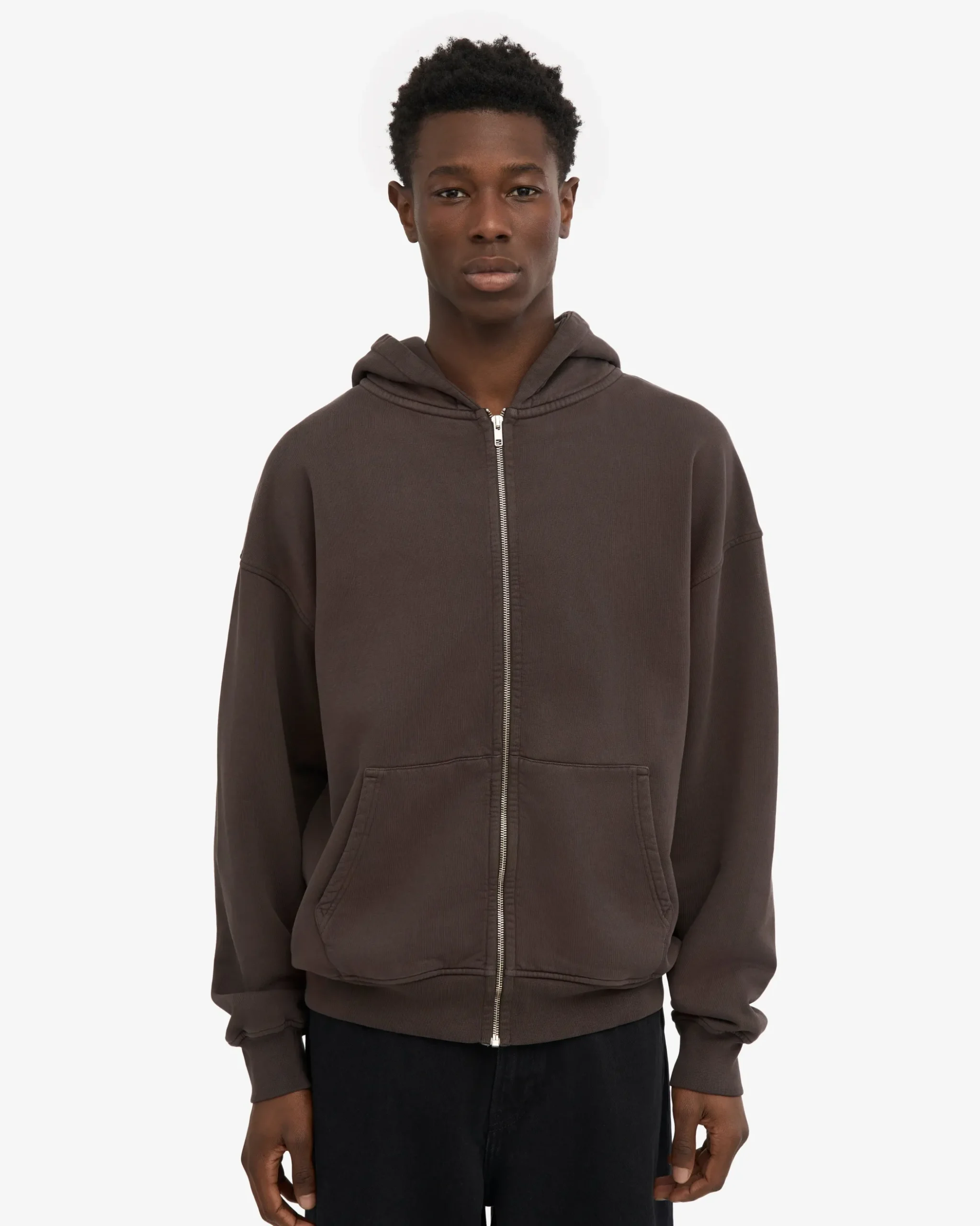 Organic Oversized Zip Hood - Coffee Brown