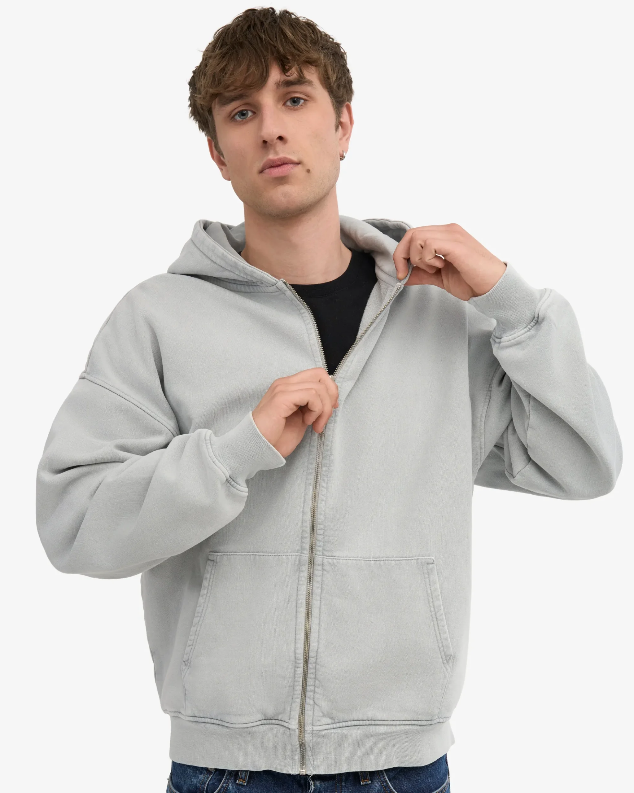 Organic Oversized Zip Hood - Faded Grey