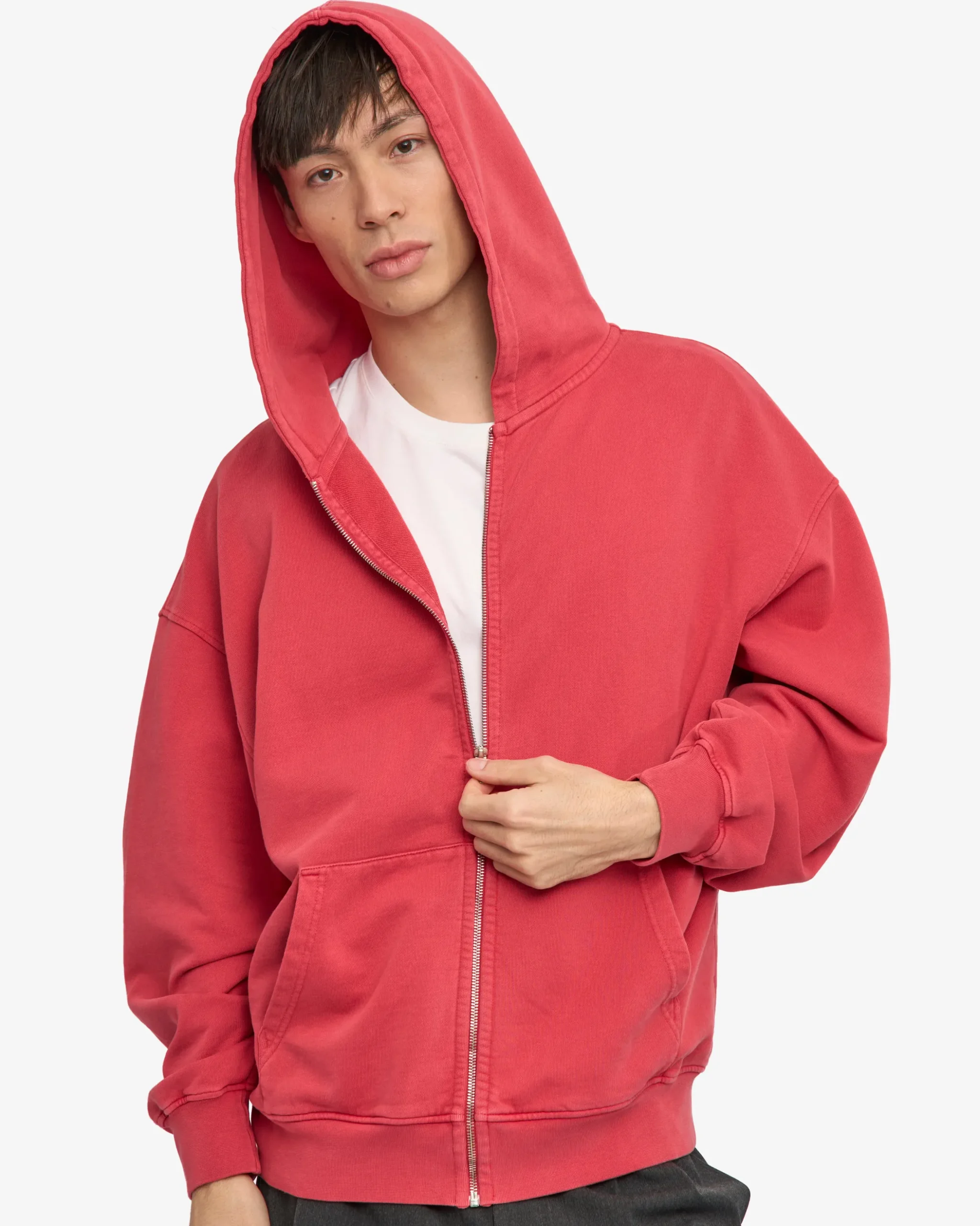 Organic Oversized Zip Hood - Faded Red