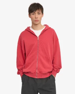 Organic Oversized Zip Hood - Faded Red