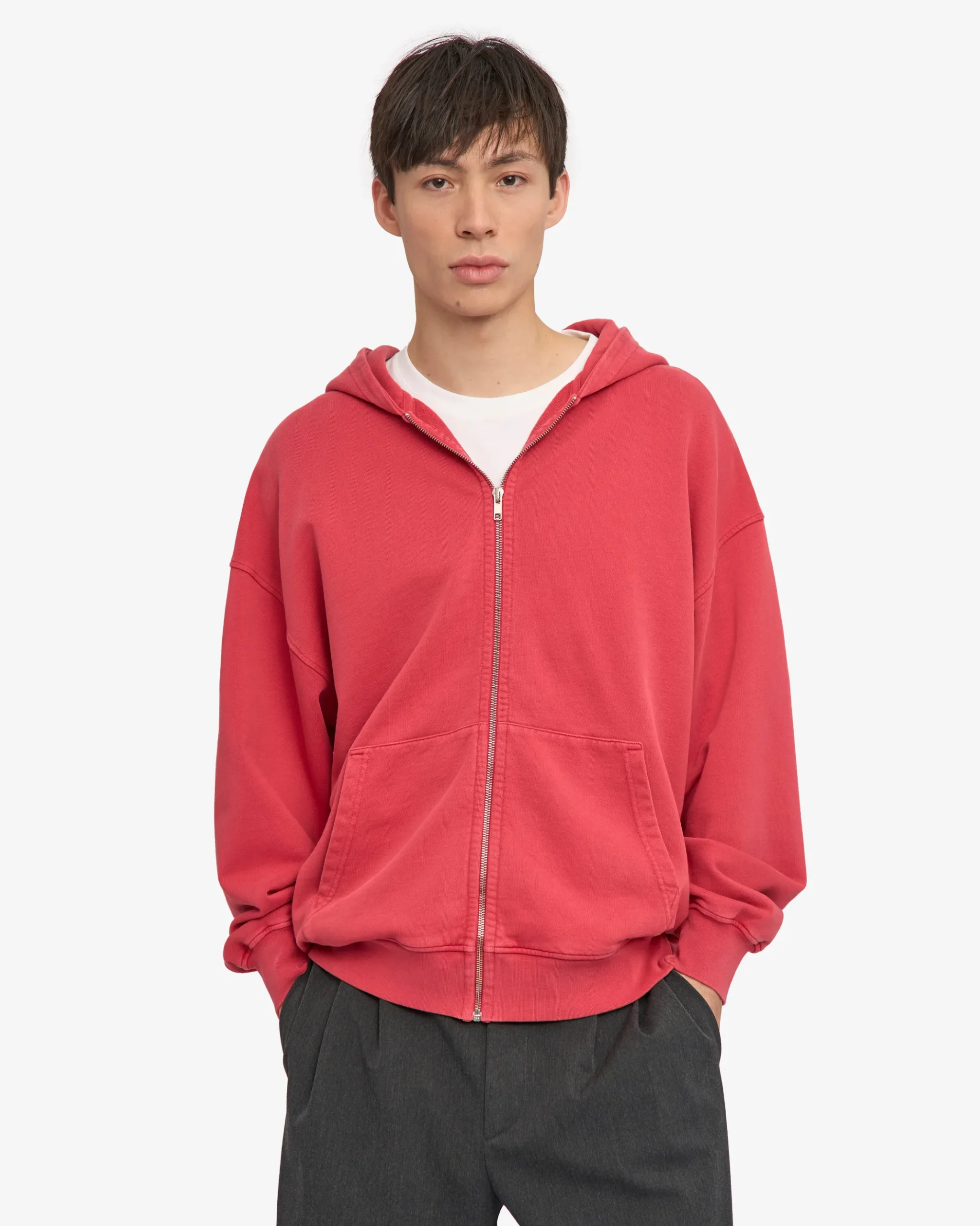 Organic Oversized Zip Hood - Faded Red