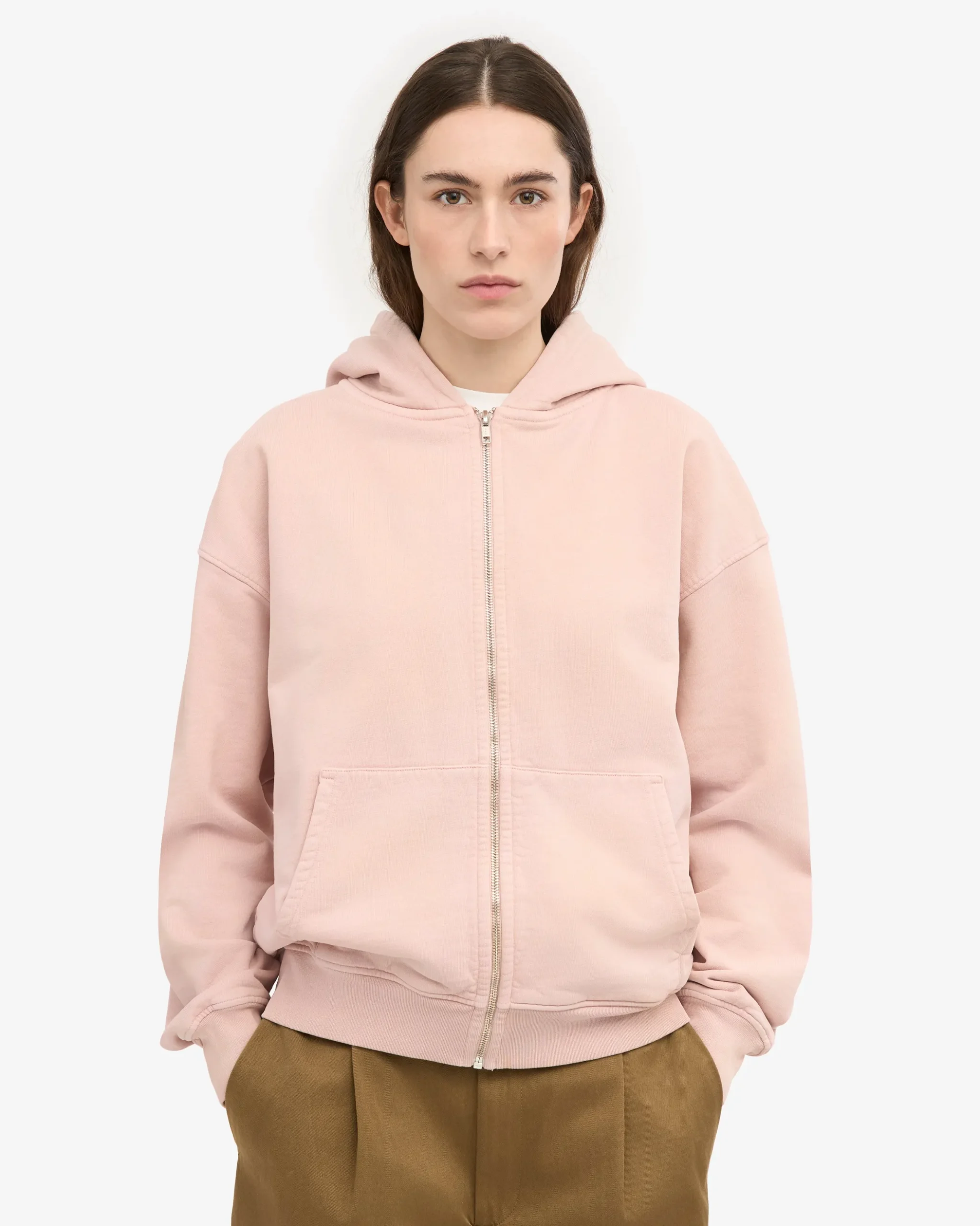 Organic Oversized Zip Hood - Faded Pink