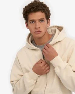Organic Oversized Zip Hood - Ivory White