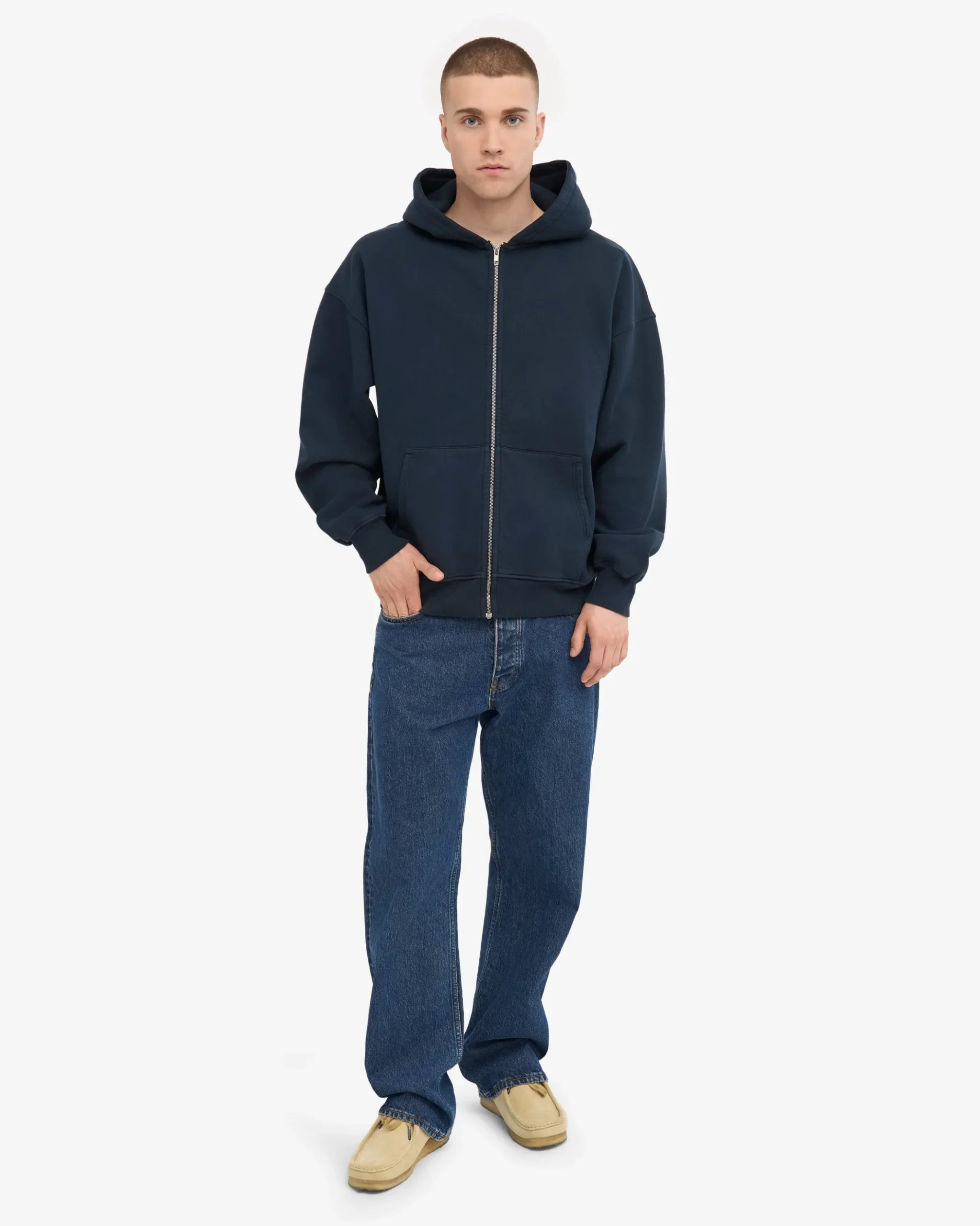 Organic Oversized Zip Hood - Navy Blue