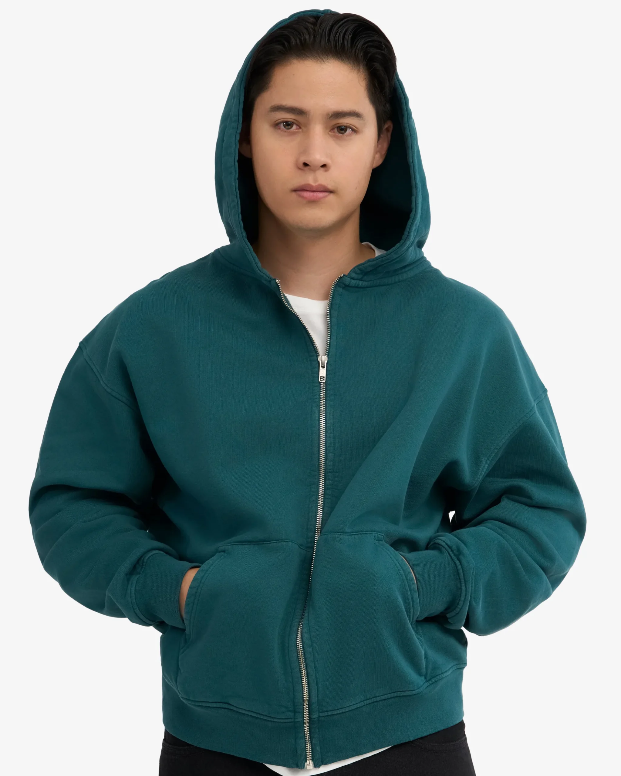 Organic Oversized Zip Hood - Ocean Green
