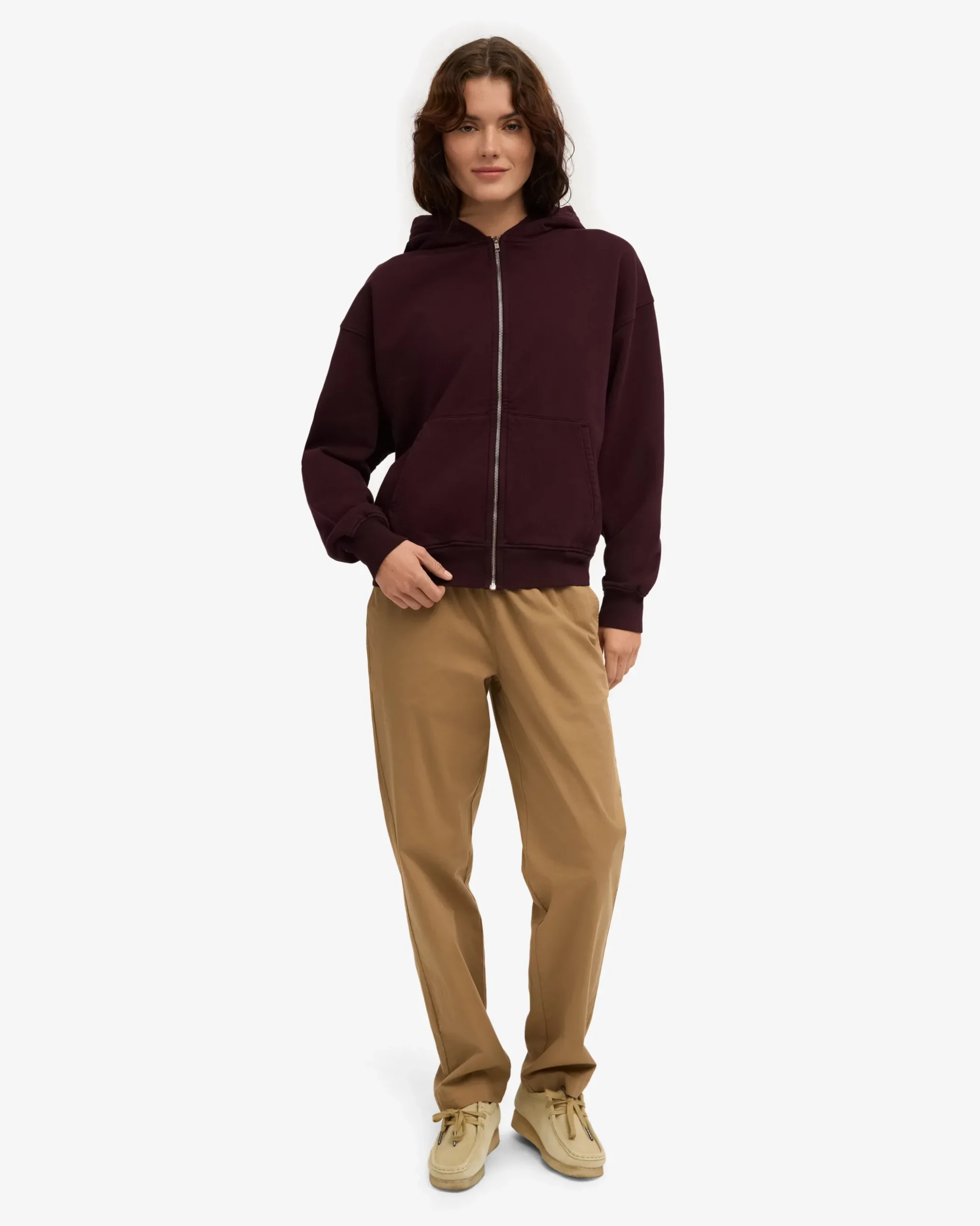 Organic Oversized Zip Hood - Oxblood Red