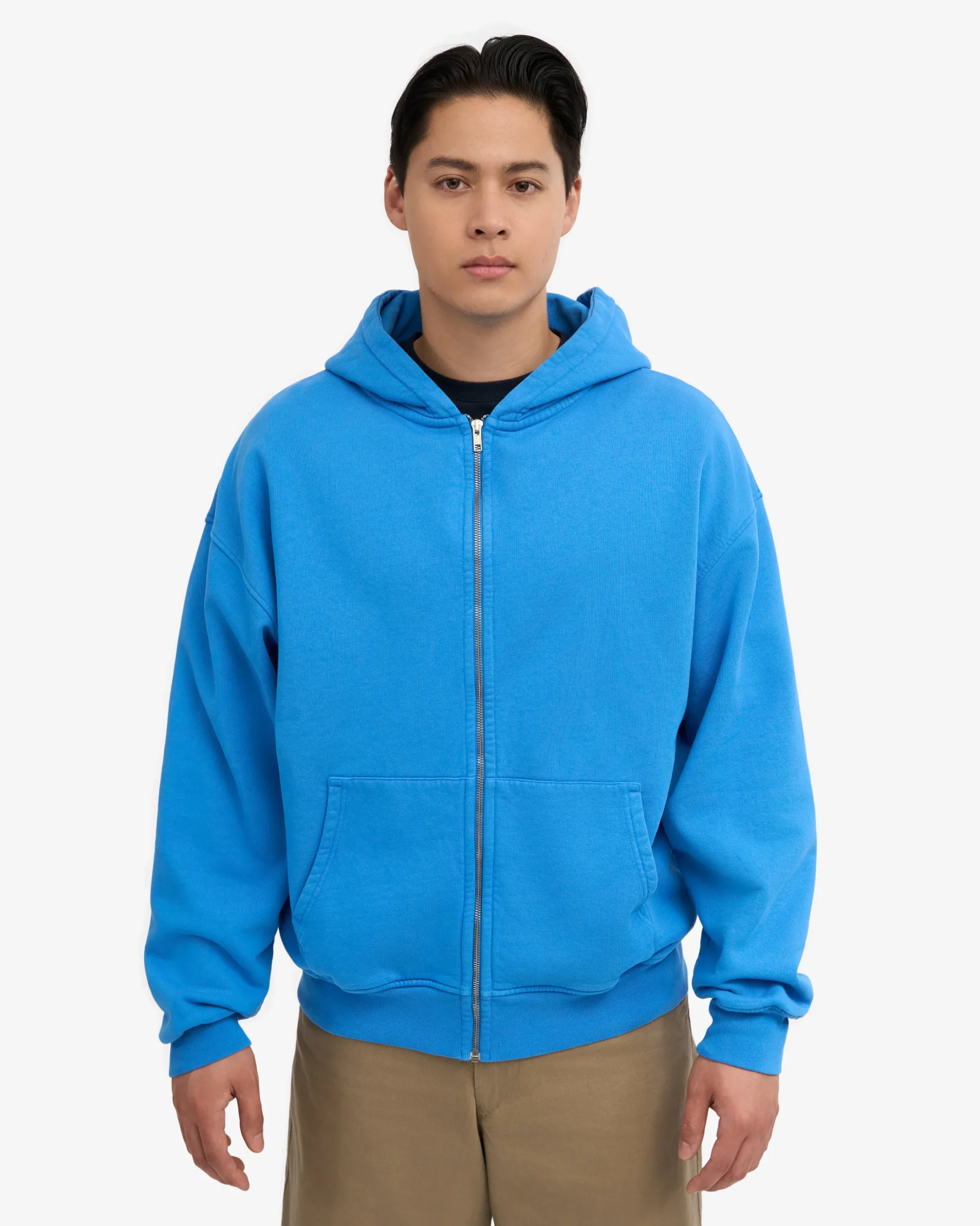 Organic Oversized Zip Hood - Pacific Blue