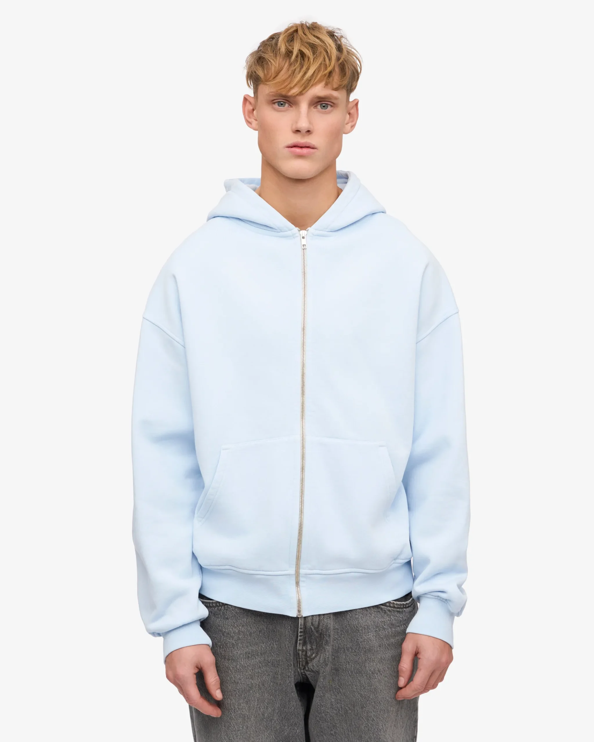 Organic Oversized Zip Hood - Polar Blue