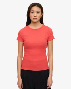 Organic Rib T-Shirt - Red Tangerine