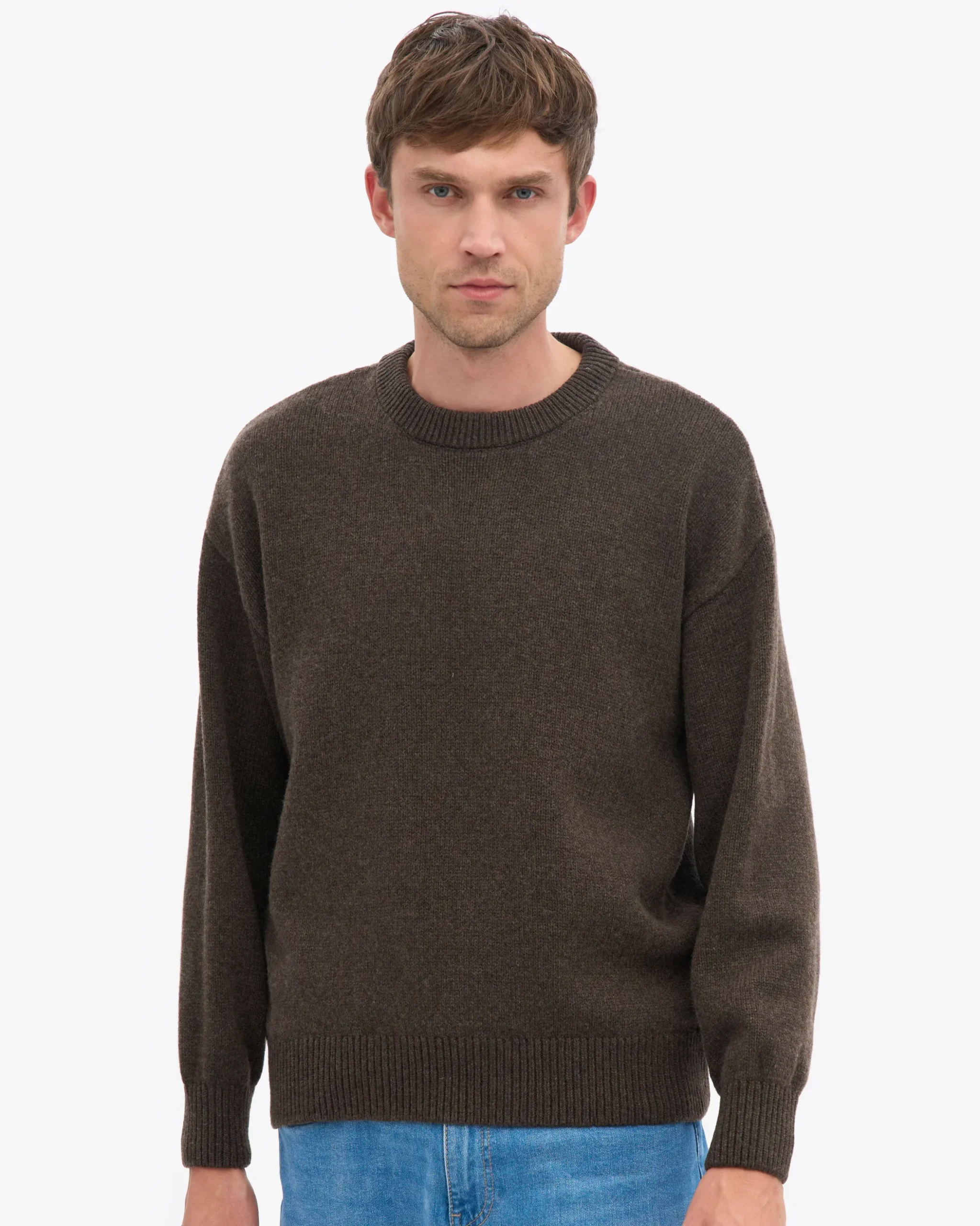 Oversized Merino Wool Crew - Coffee Brown