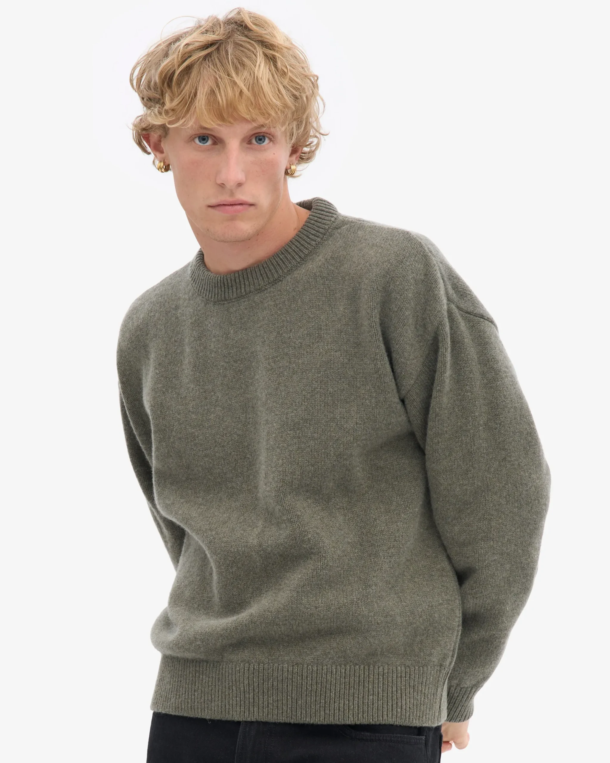 Oversized Merino Wool Crew - Dusty Olive