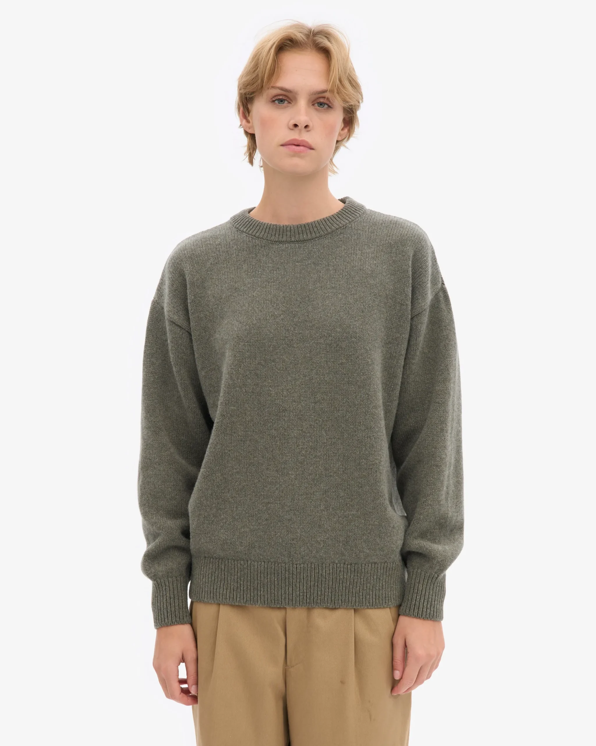 Oversized Merino Wool Crew - Dusty Olive