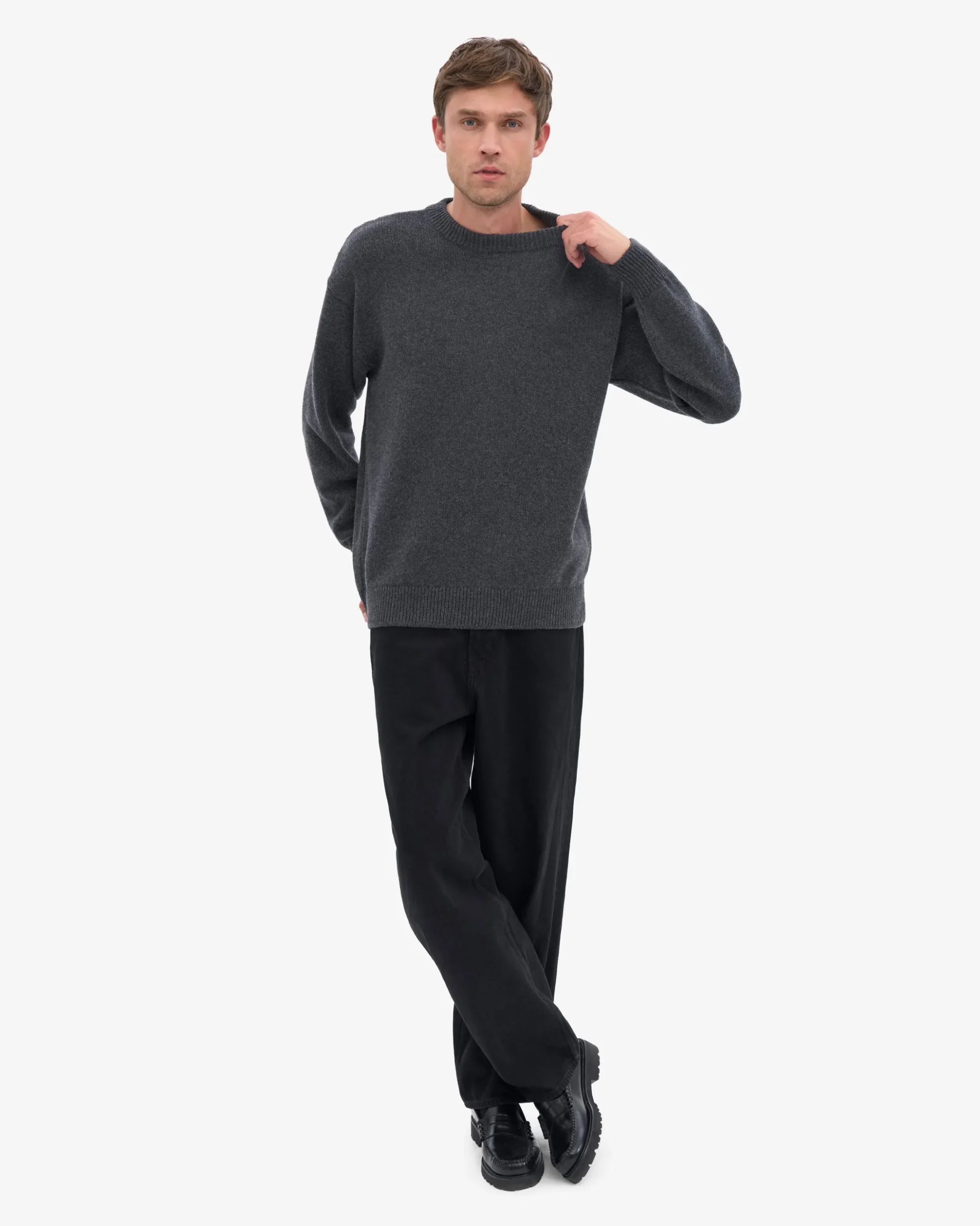 Oversized Merino Wool Crew - Lava Grey