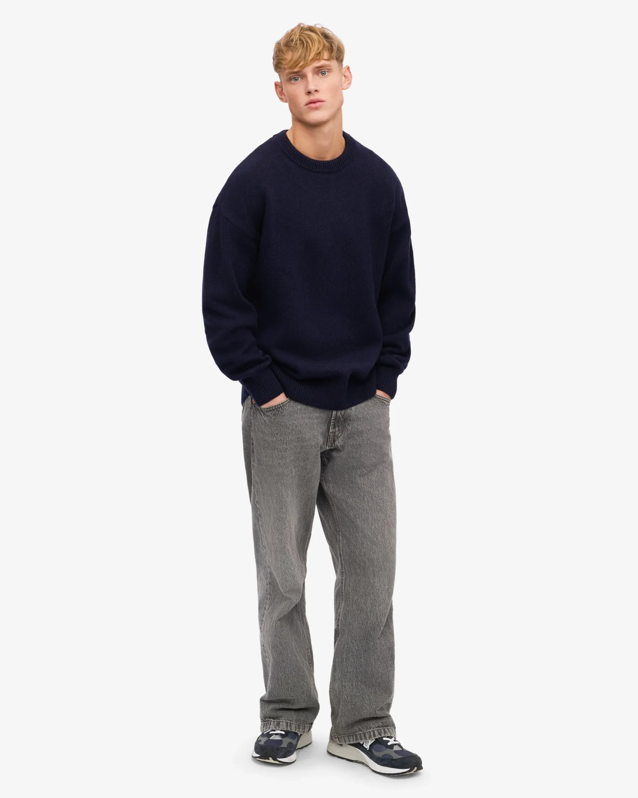 Oversized Merino Wool Crew - Navy Blue