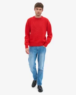 Oversized Merino Wool Crew - Red Tangerine