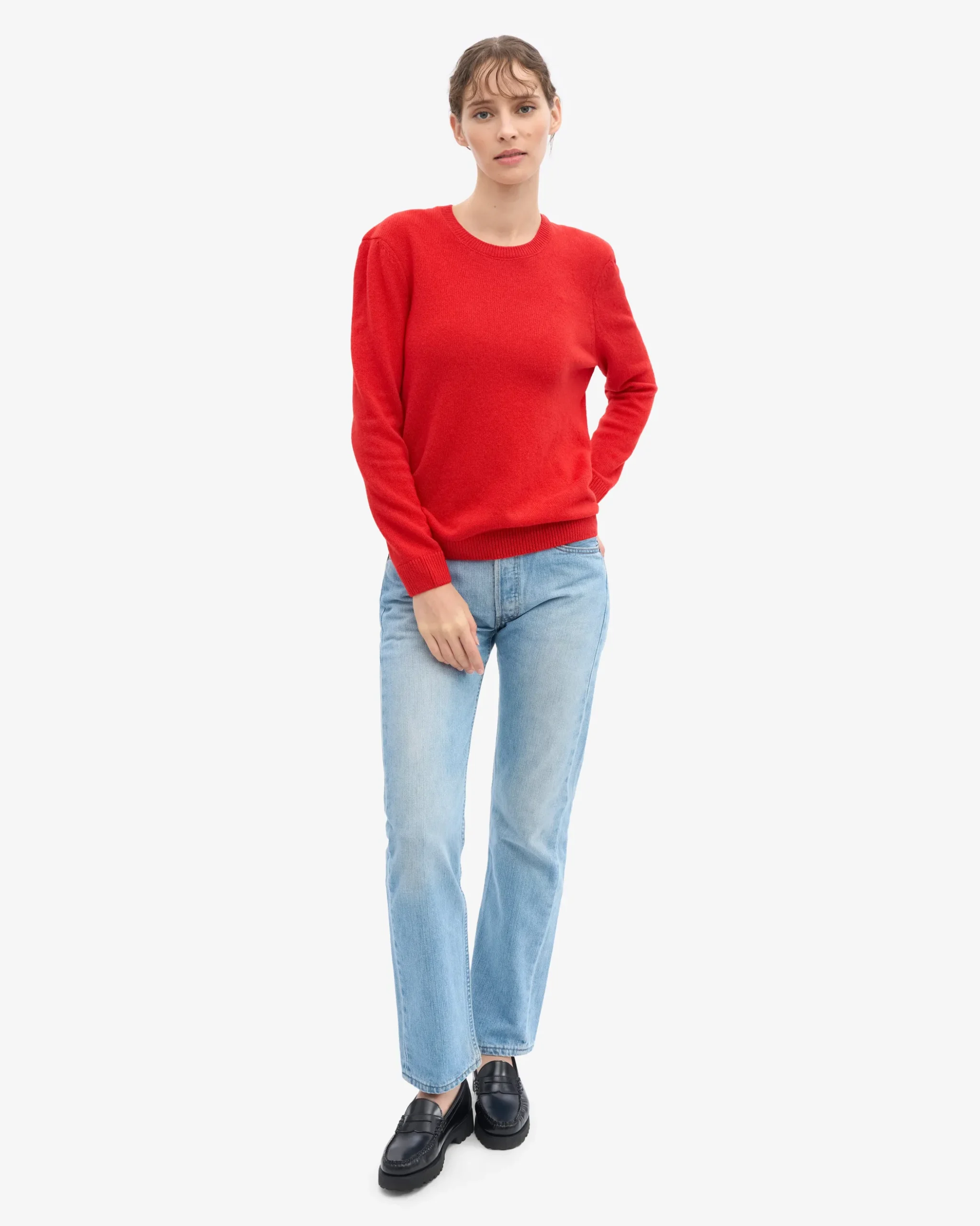 Women Classic Merino Wool Crew - Red Tangerine