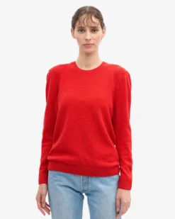 Women Classic Merino Wool Crew - Red Tangerine