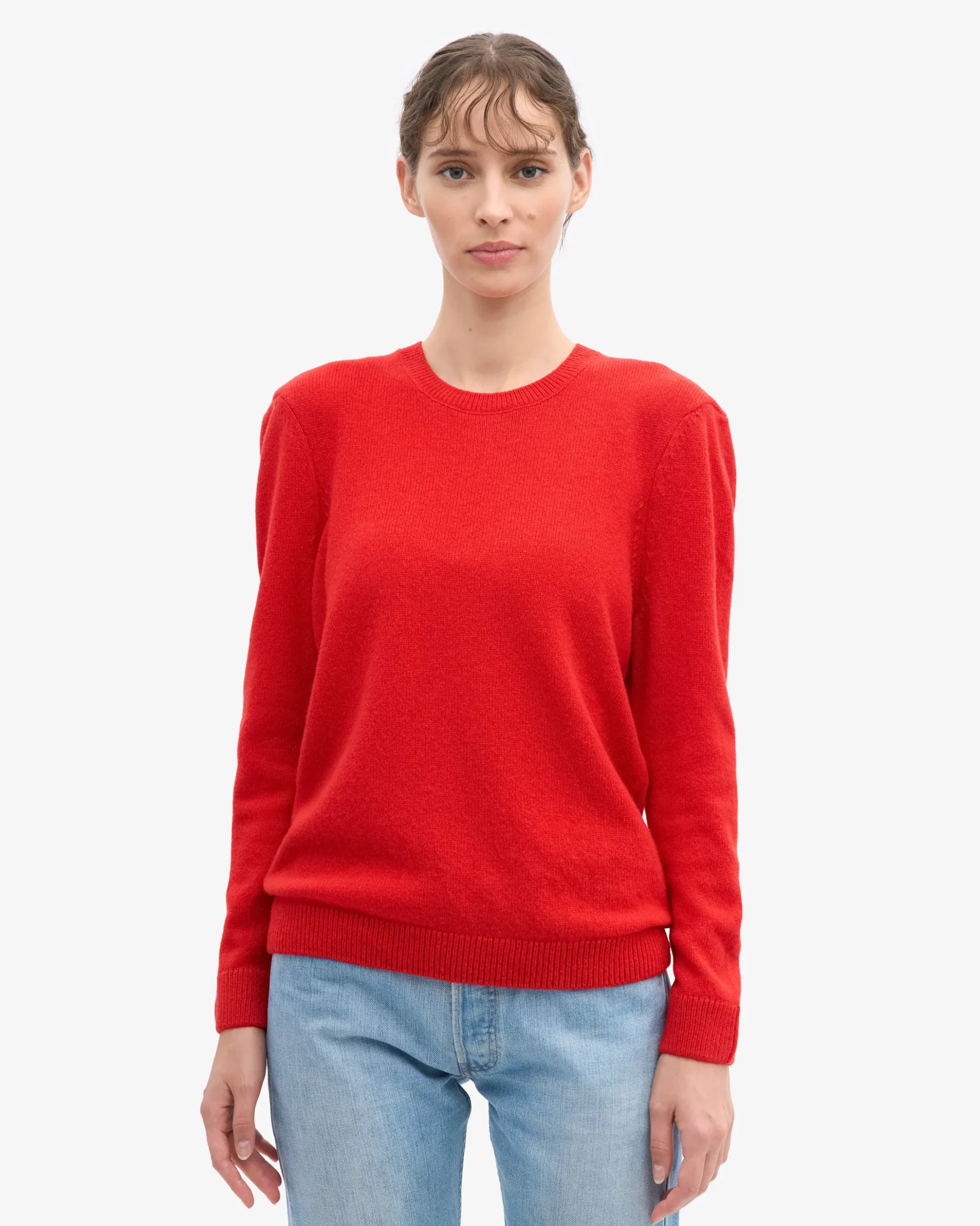 Women Classic Merino Wool Crew - Red Tangerine