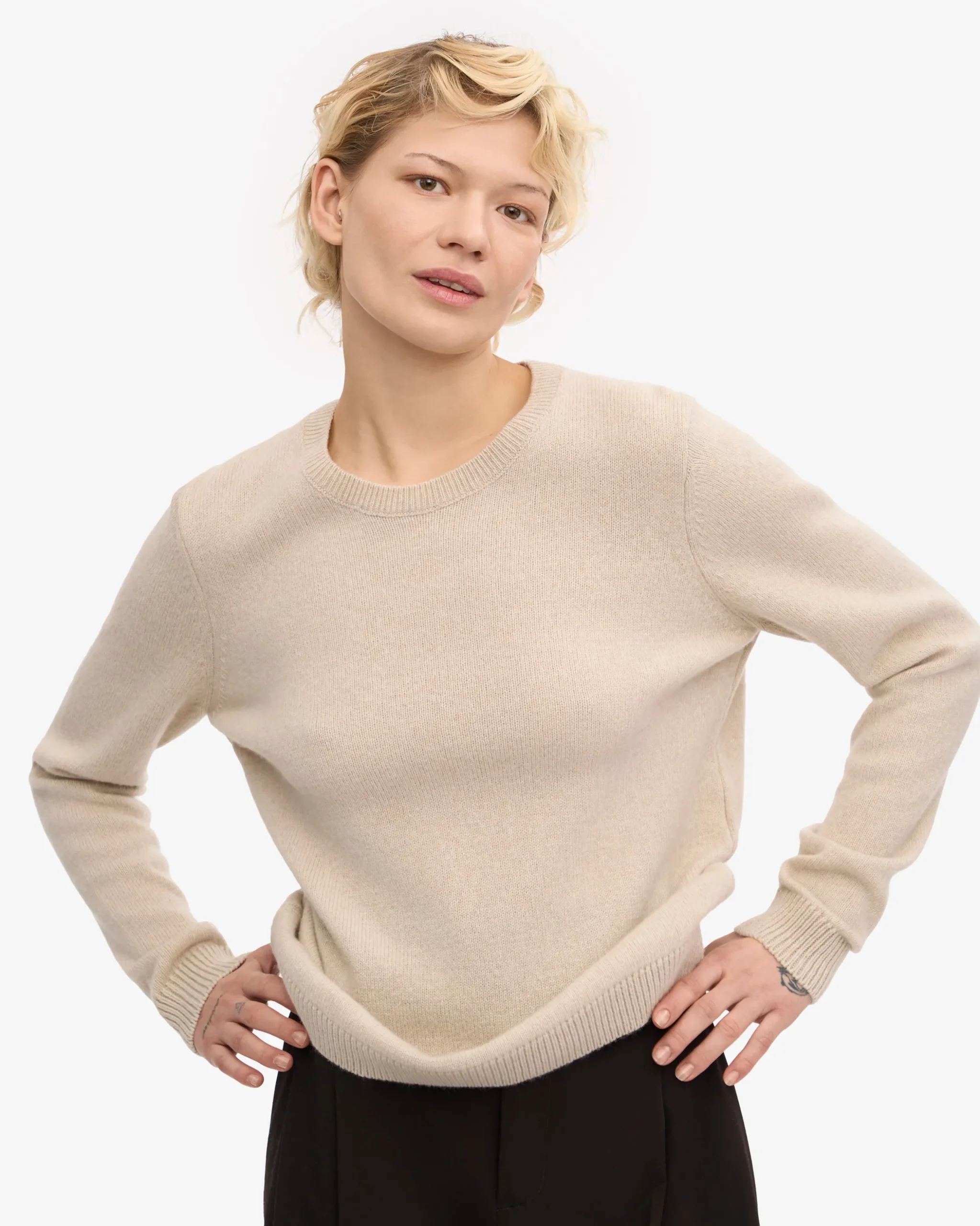 Women Classic Merino Wool Crew - Ivory White