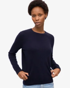 Women Light Merino Wool Crew - Navy Blue