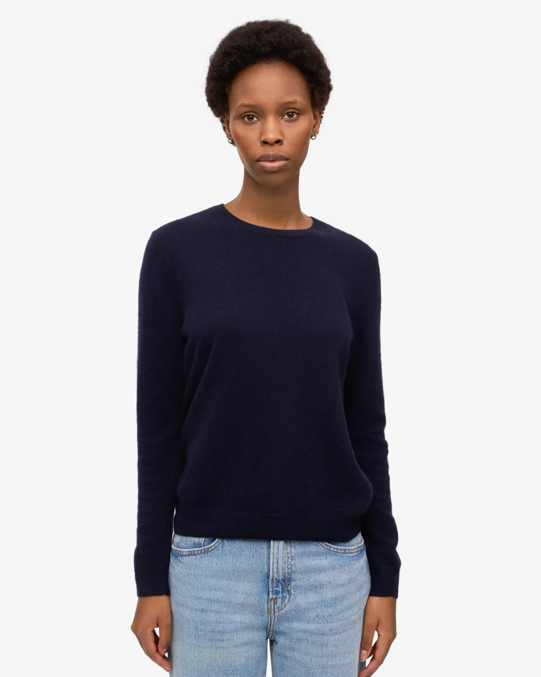 Women Light Merino Wool Crew - Navy Blue