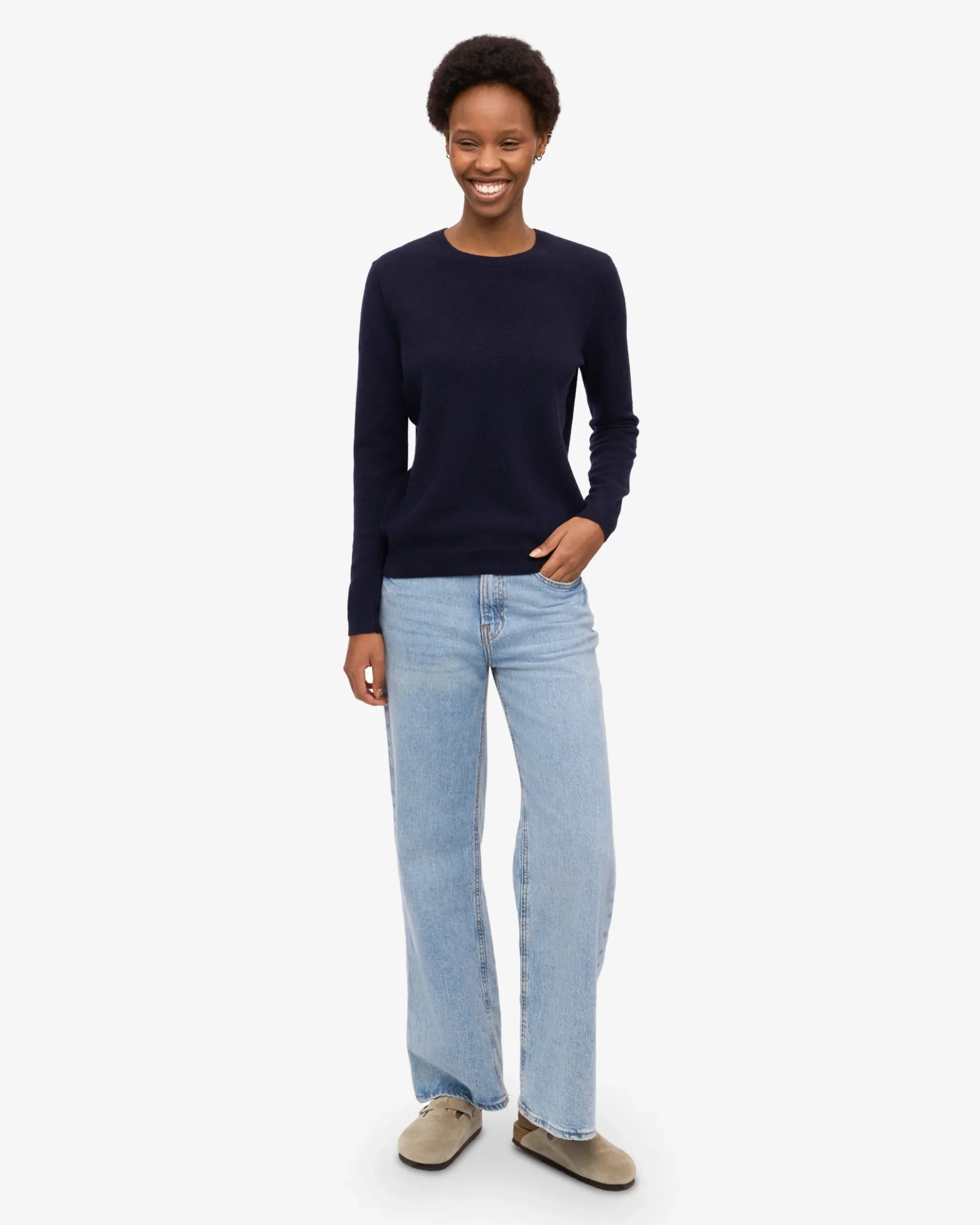 Women Light Merino Wool Crew - Navy Blue