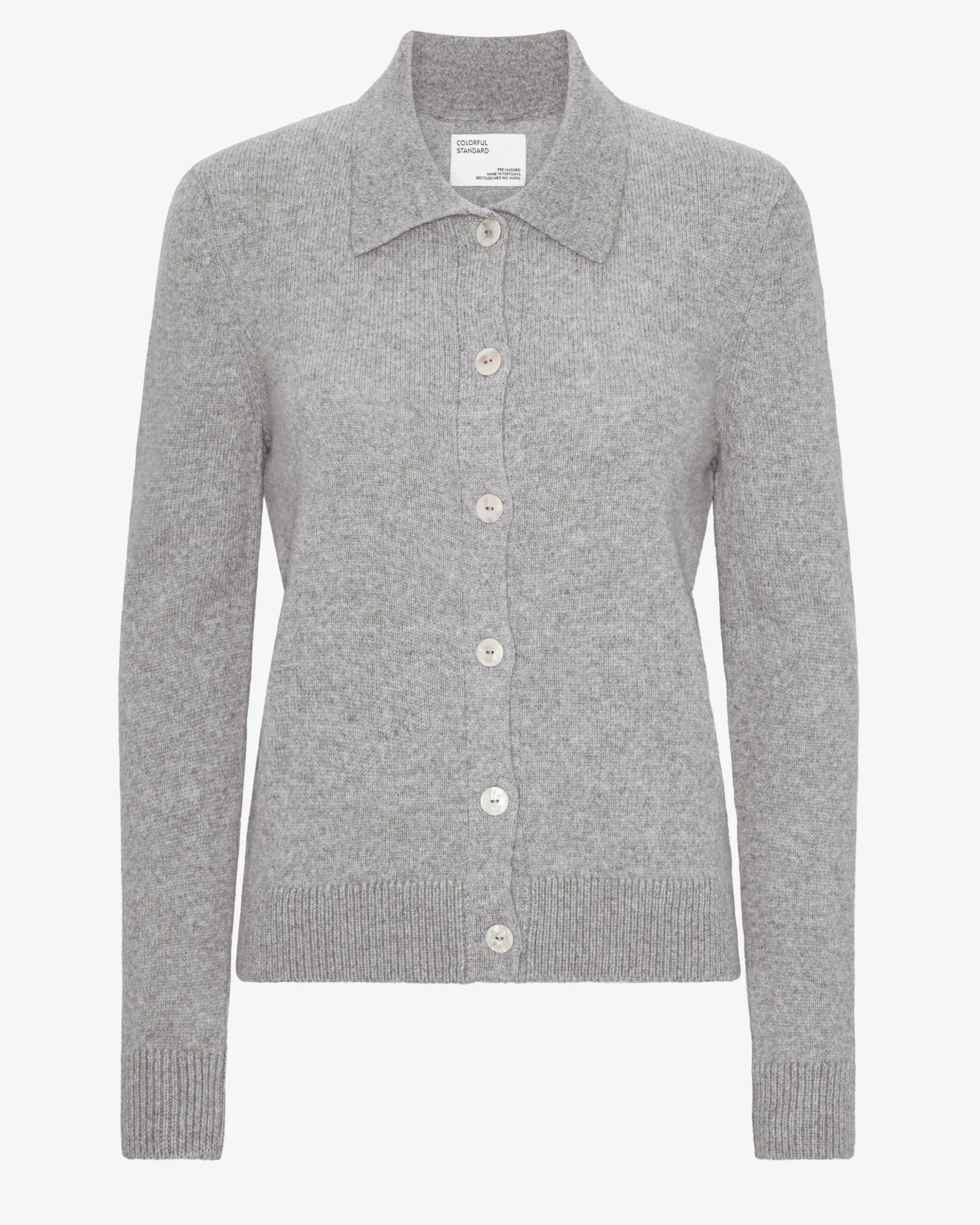 Women Merino Wool Collar Cardigan - Heather Grey