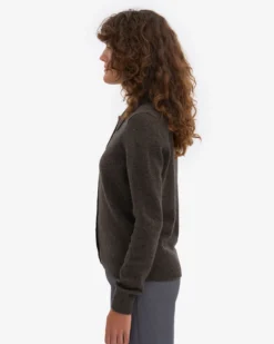 Women Merino Wool Collar Cardigan - Coffee Brown