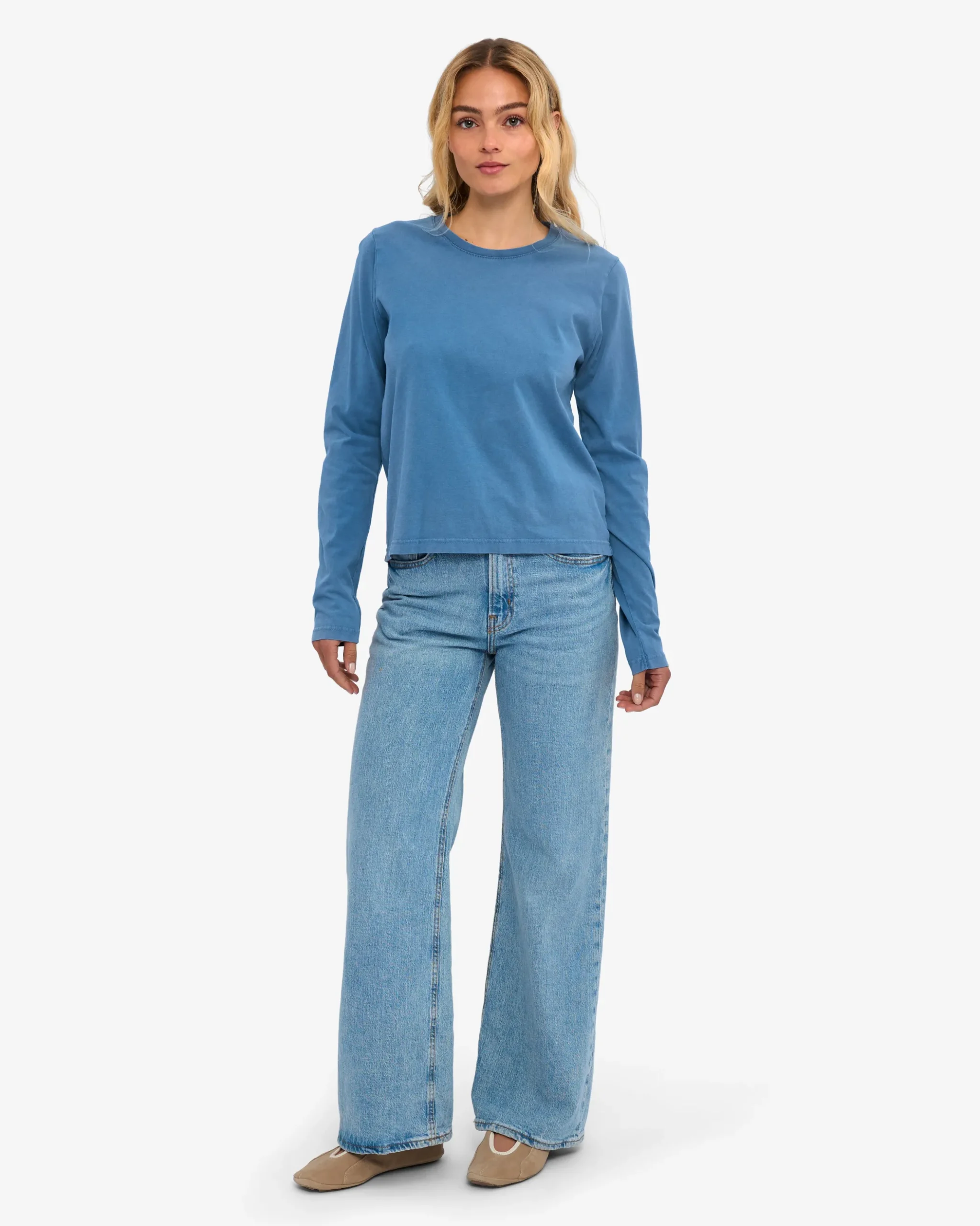 Women Organic LS T-Shirt - Faded Indigo