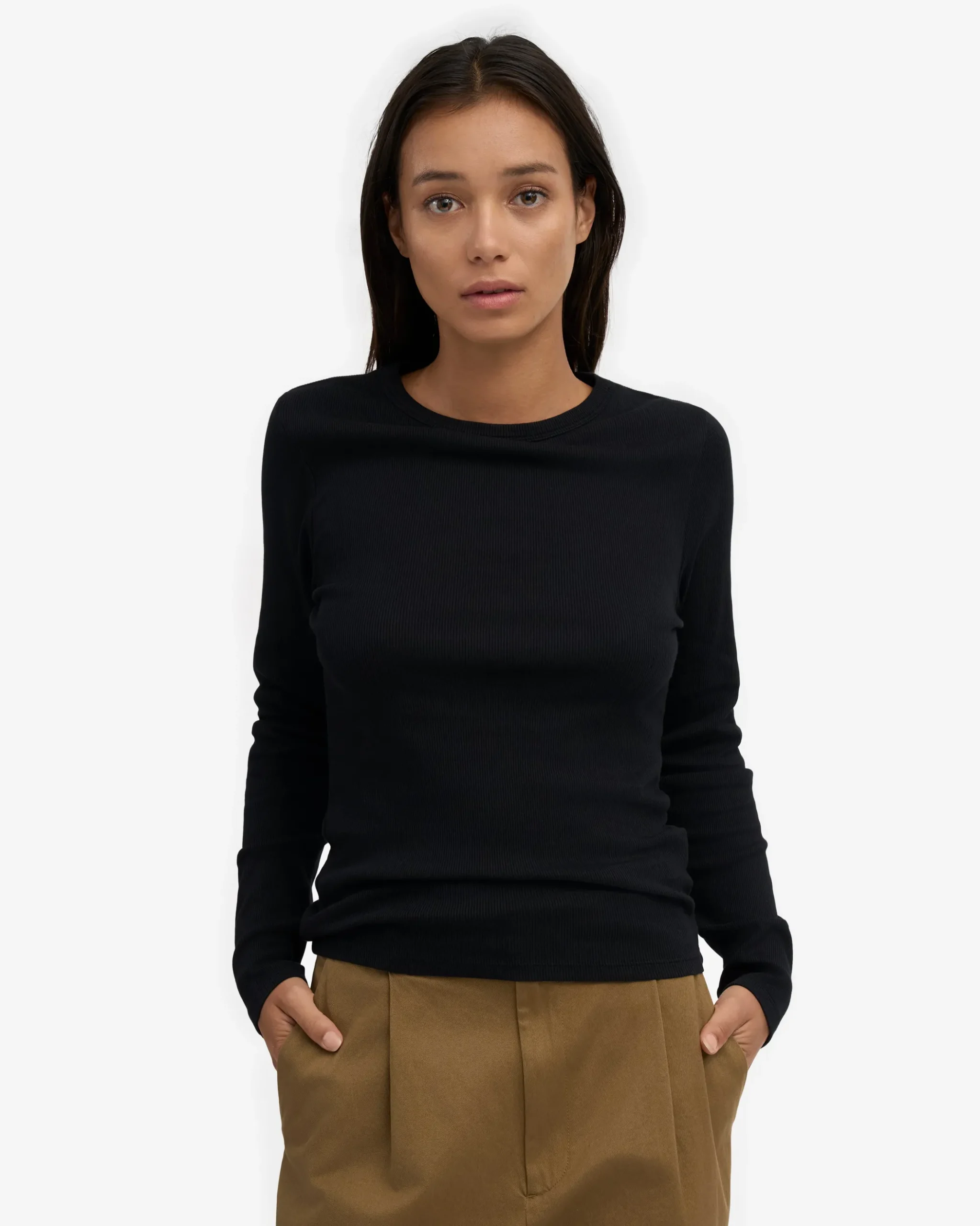 Women Organic Rib LS T-Shirt - Deep Black