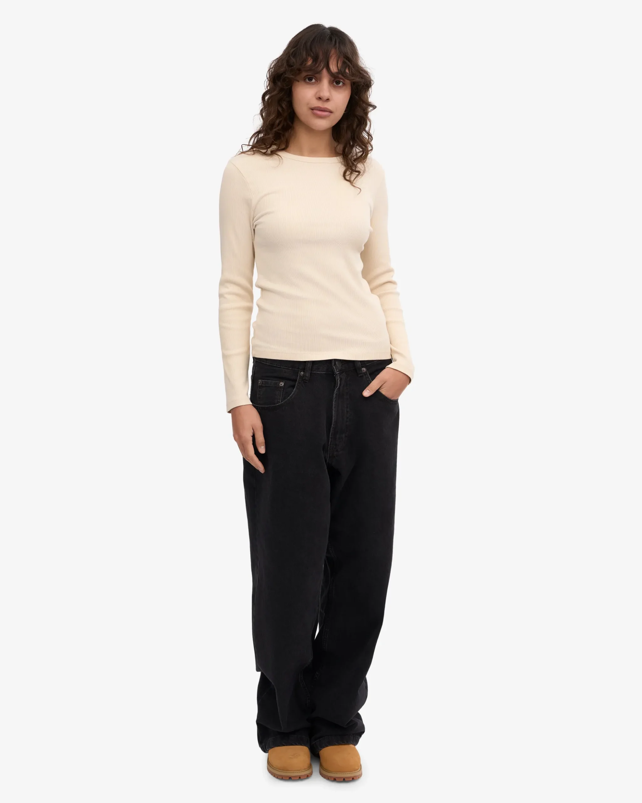 Women Organic Rib LS T-Shirt - Ivory White