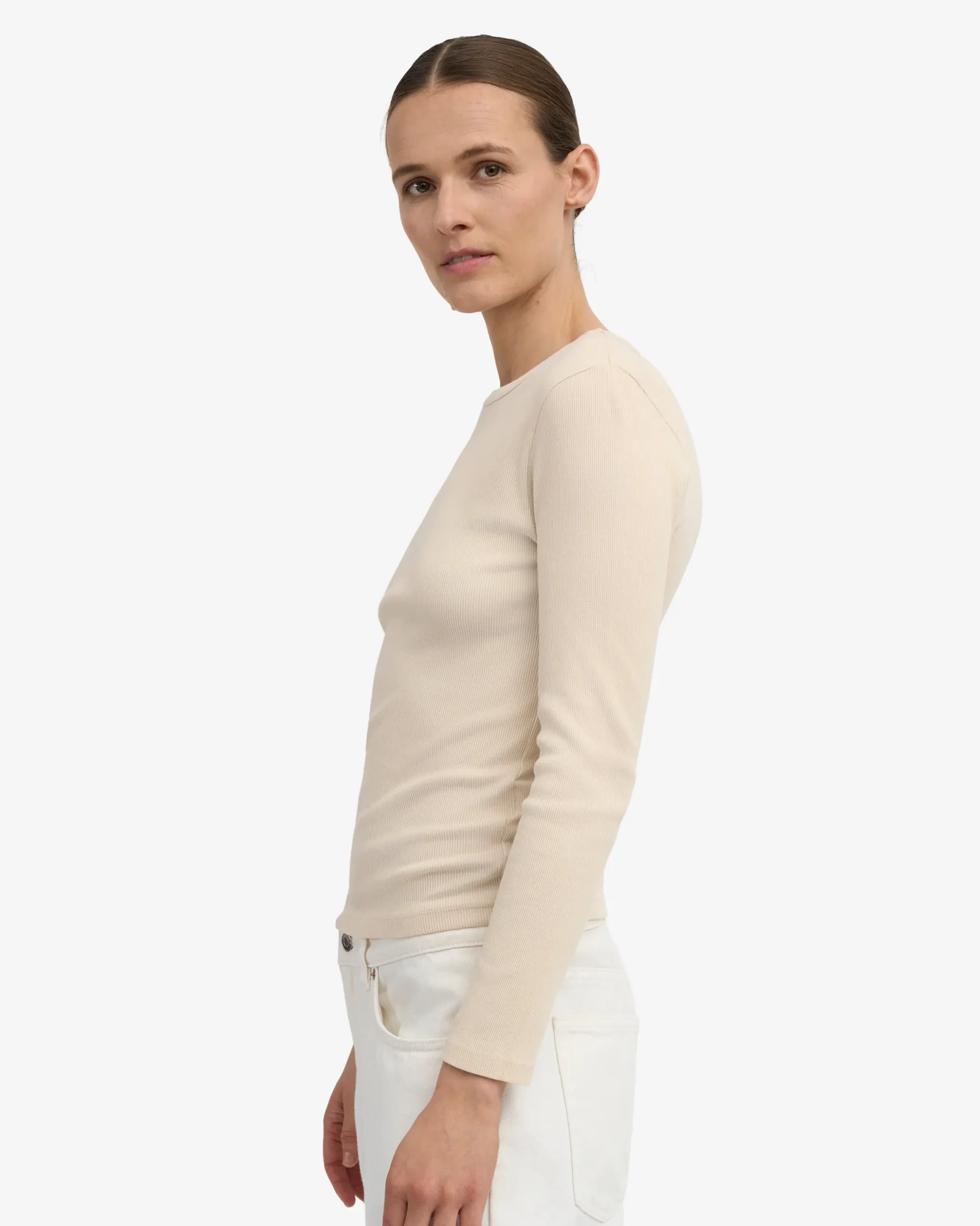 Women Organic Rib LS T-Shirt - Ivory White